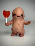 Heart Lolly Disturbie – Creepy Candy Creature Sculpture – Weird Handmade Polymer Clay Oddity