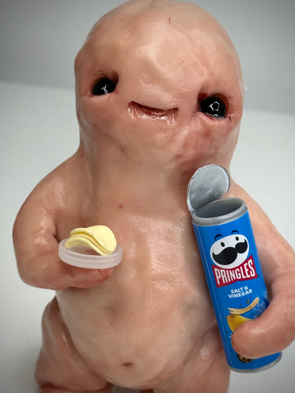 Once You Pop Disturbie – Pringle Loving Creature Sculpture – Weird Handmade Polymer Clay Oddity