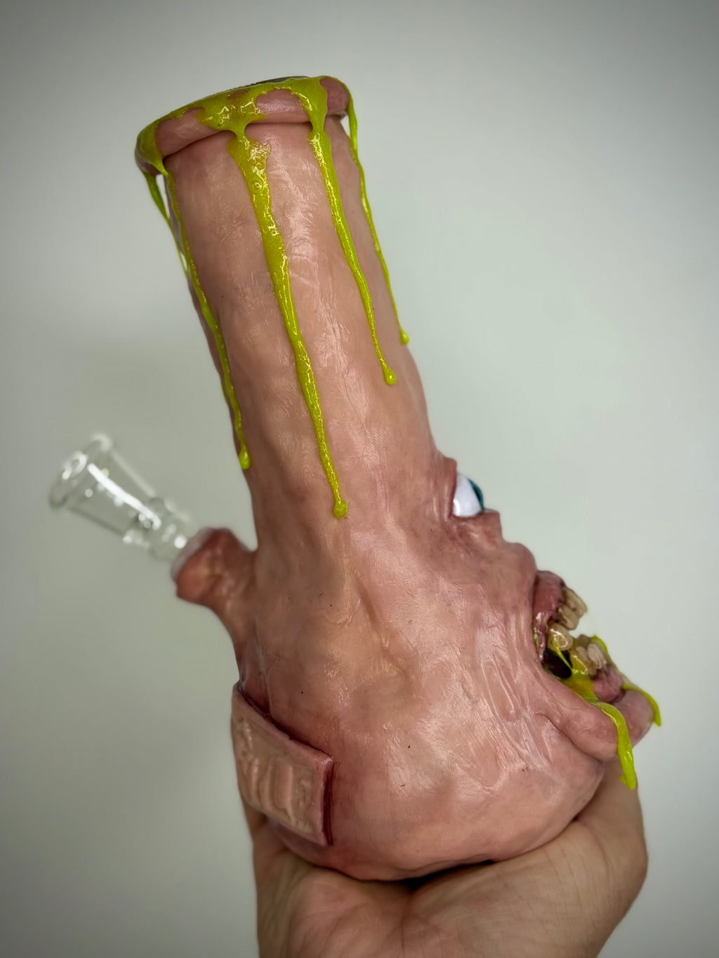 Glowing That’s Vile Bong – Glow in the Dark Horror Bong Sculpture – Weird Handmade Polymer Clay Oddity ) ()