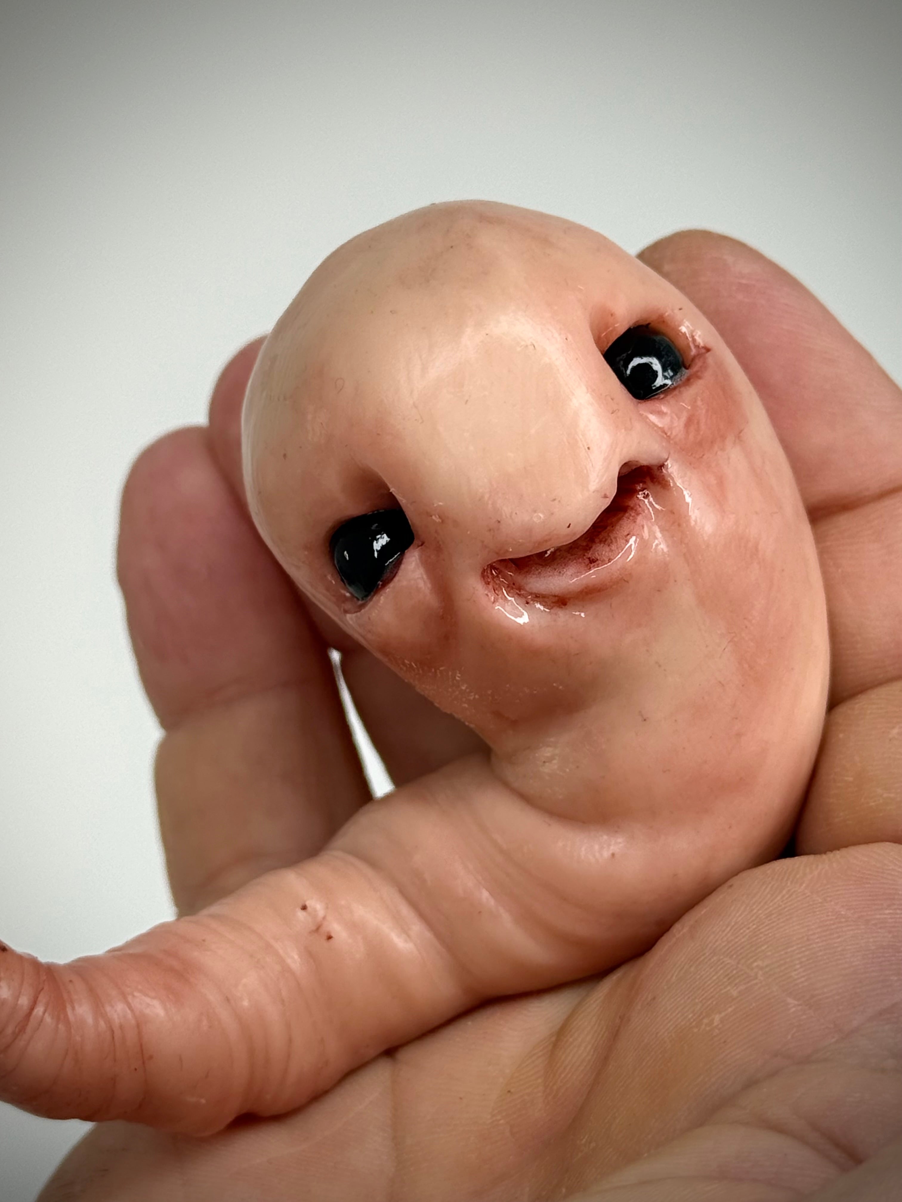 Happy Grub Handmade Polymer Clay Creature Sculpture Weird Art Collectible Creepy Cute Decor