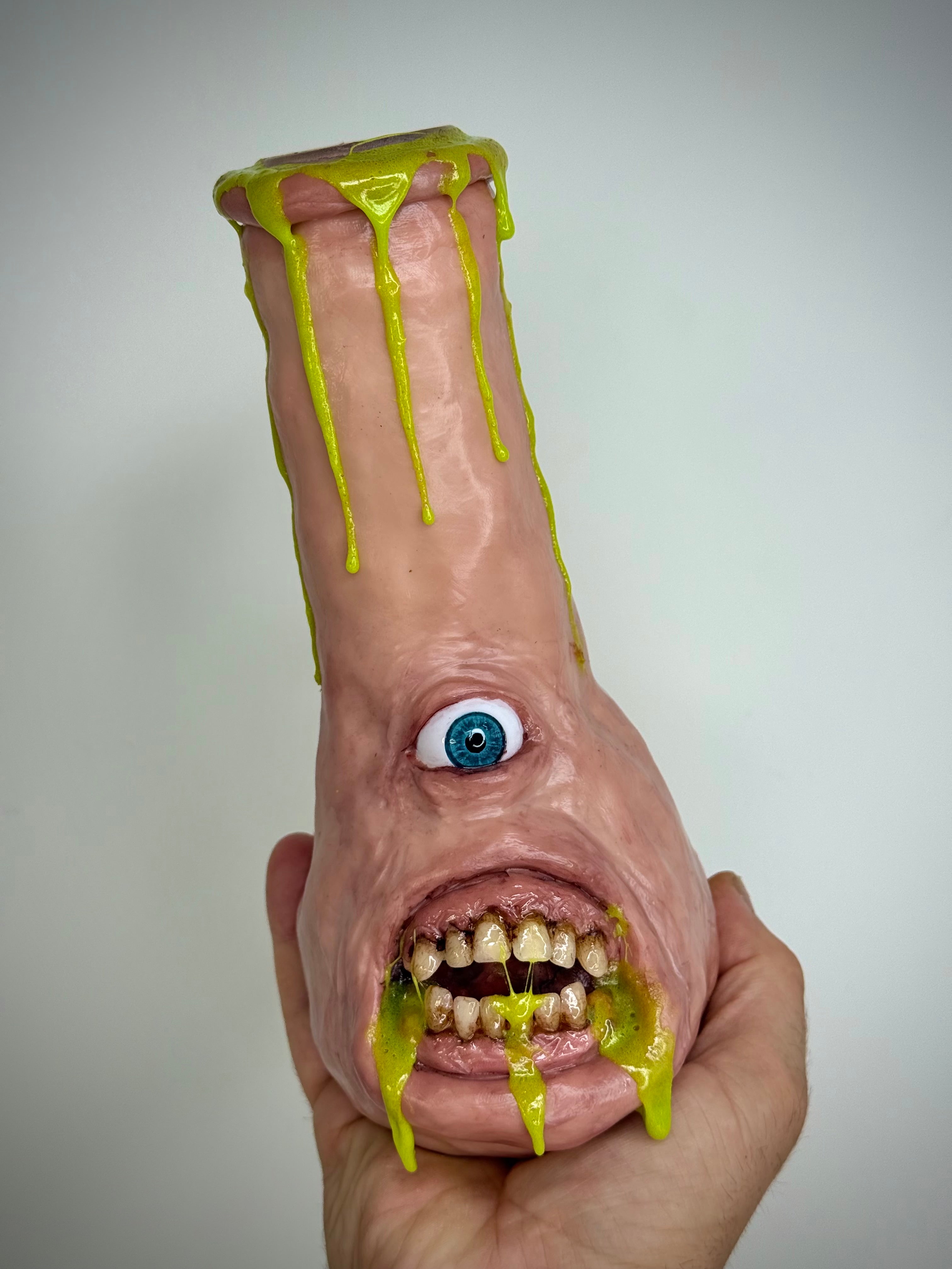 Glowing That’s Vile Bong – Glow in the Dark Horror Bong Sculpture – Weird Handmade Polymer Clay Oddity ) ()