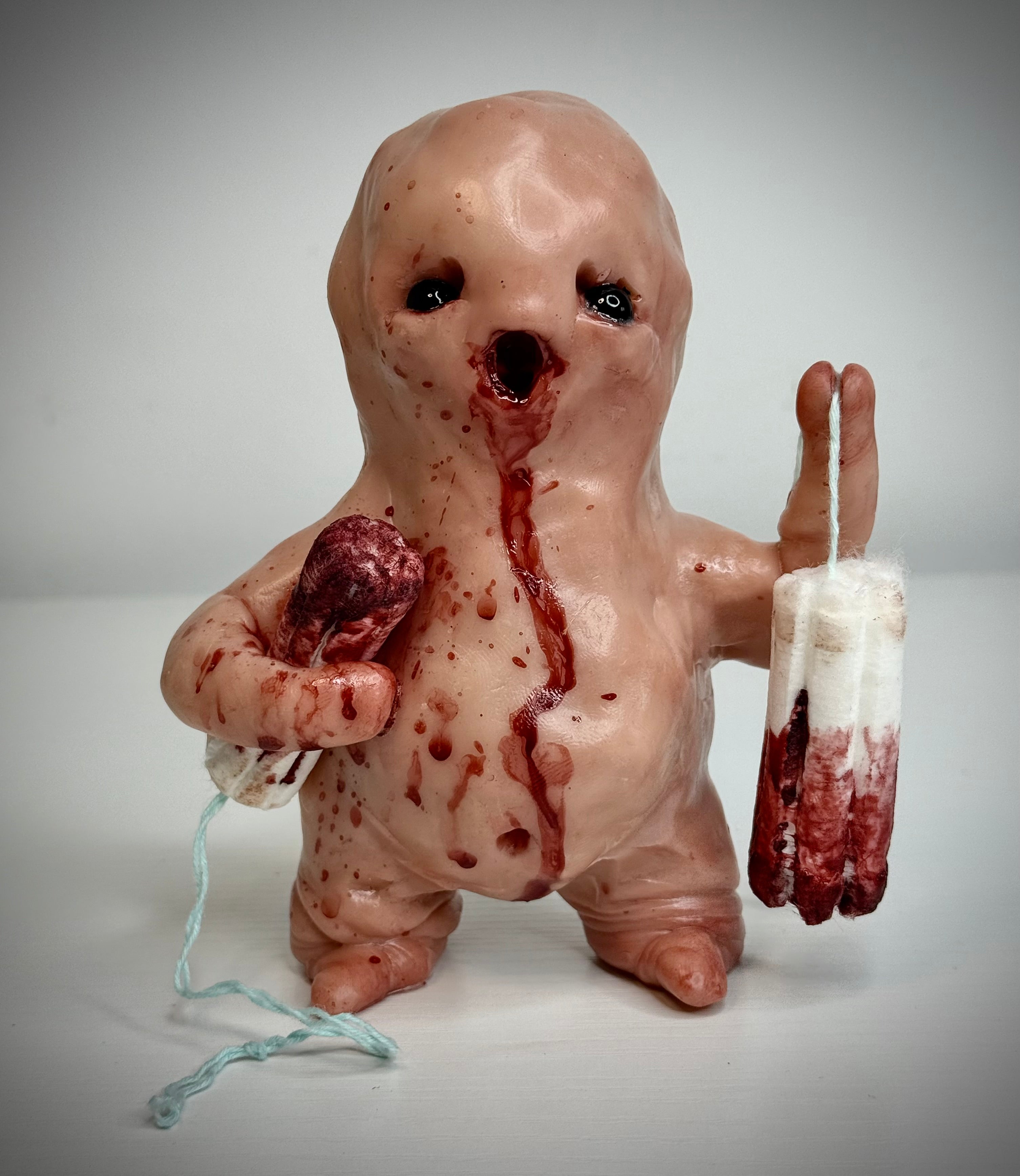 Tastes Like Pennies Disturbie – Grotesque Creature Sculpture – Weird Handmade Polymer Clay Oddity