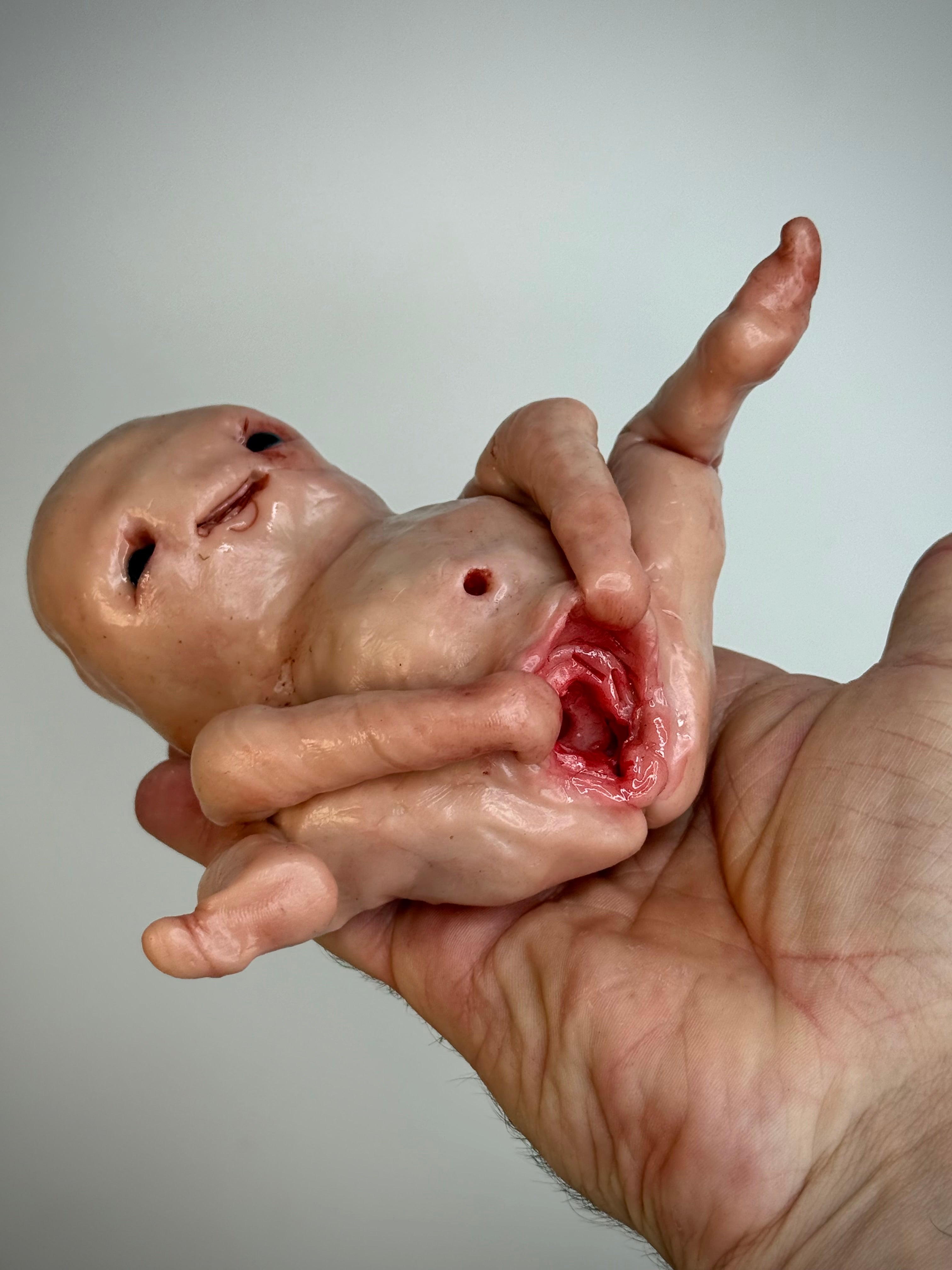 Stretched Out Disturbie – Grotesque Creature Sculpture – Weird Handmade Polymer Clay Oddity