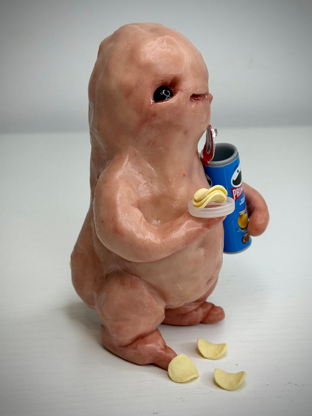Once You Pop Disturbie – Pringle Loving Creature Sculpture – Weird Handmade Polymer Clay Oddity