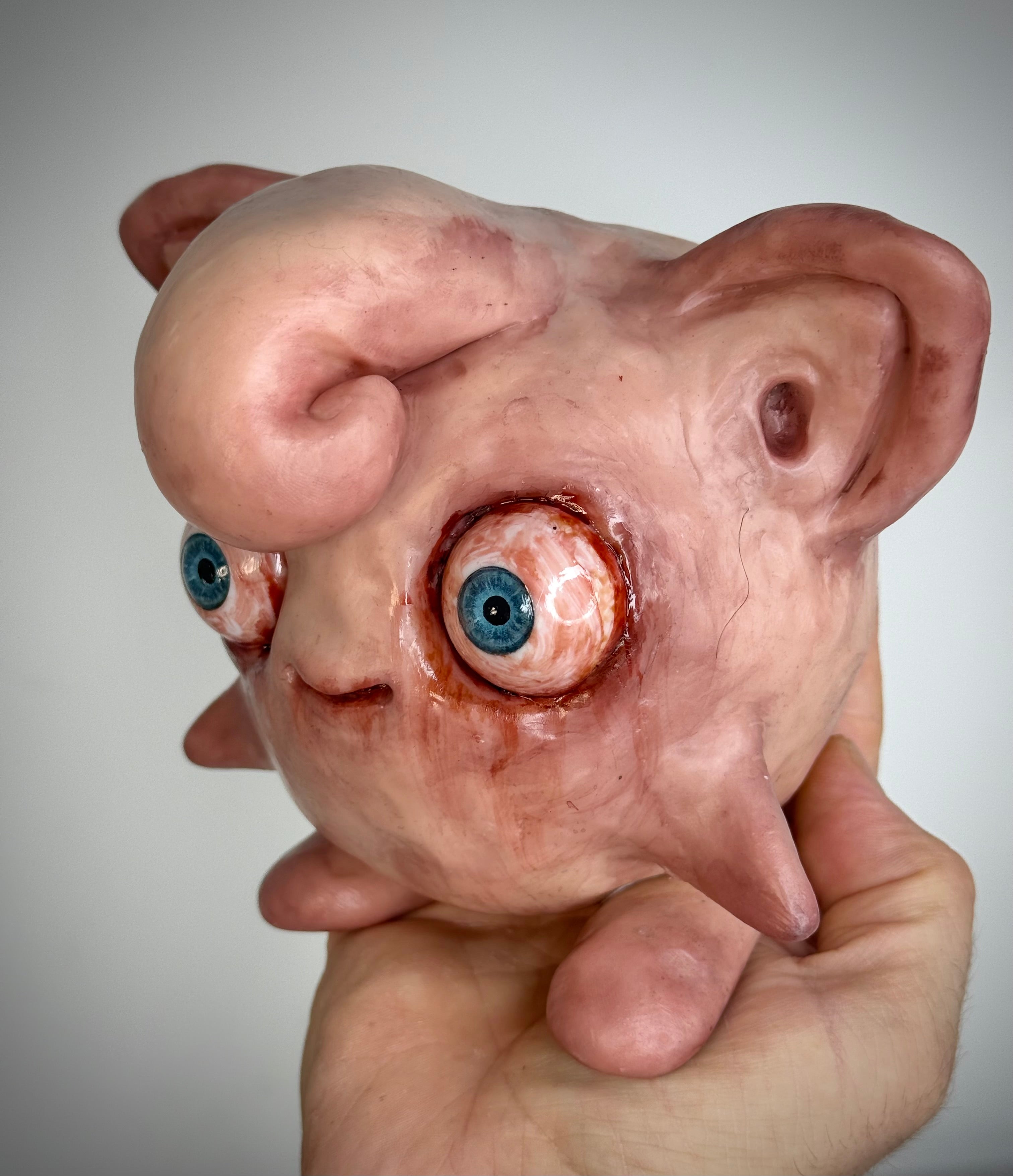 Pokémon Inspired Jigglypiff Sculpture – Grotesque Handmade Polymer Clay Oddity – Weird Fan Art Collectible