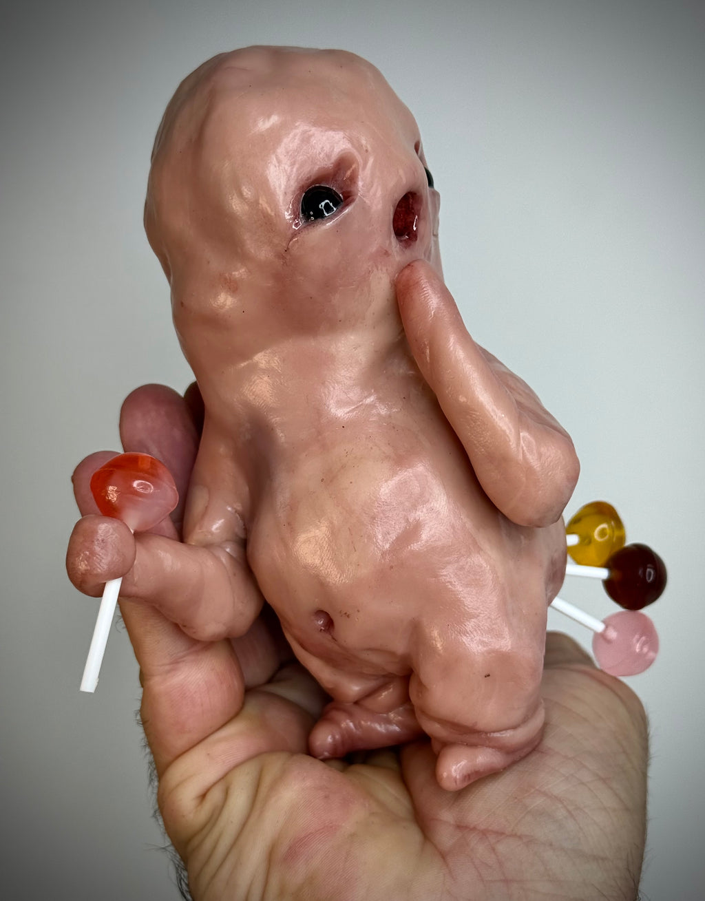 Lollipop Disturbie – Grotesque Creature Sculpture – Weird Handmade Polymer Clay Oddity