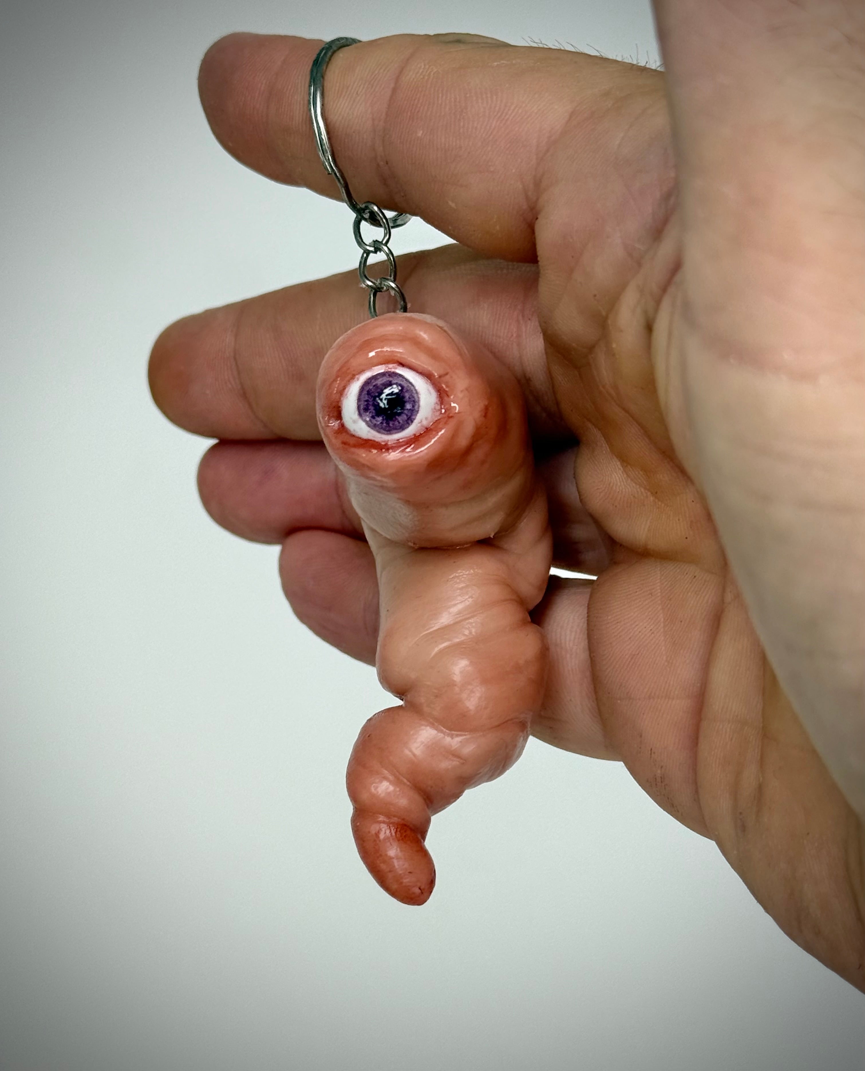 Worm Friend Keychain Handmade Polymer Clay Eyeball Worm Keyring Made to Order
