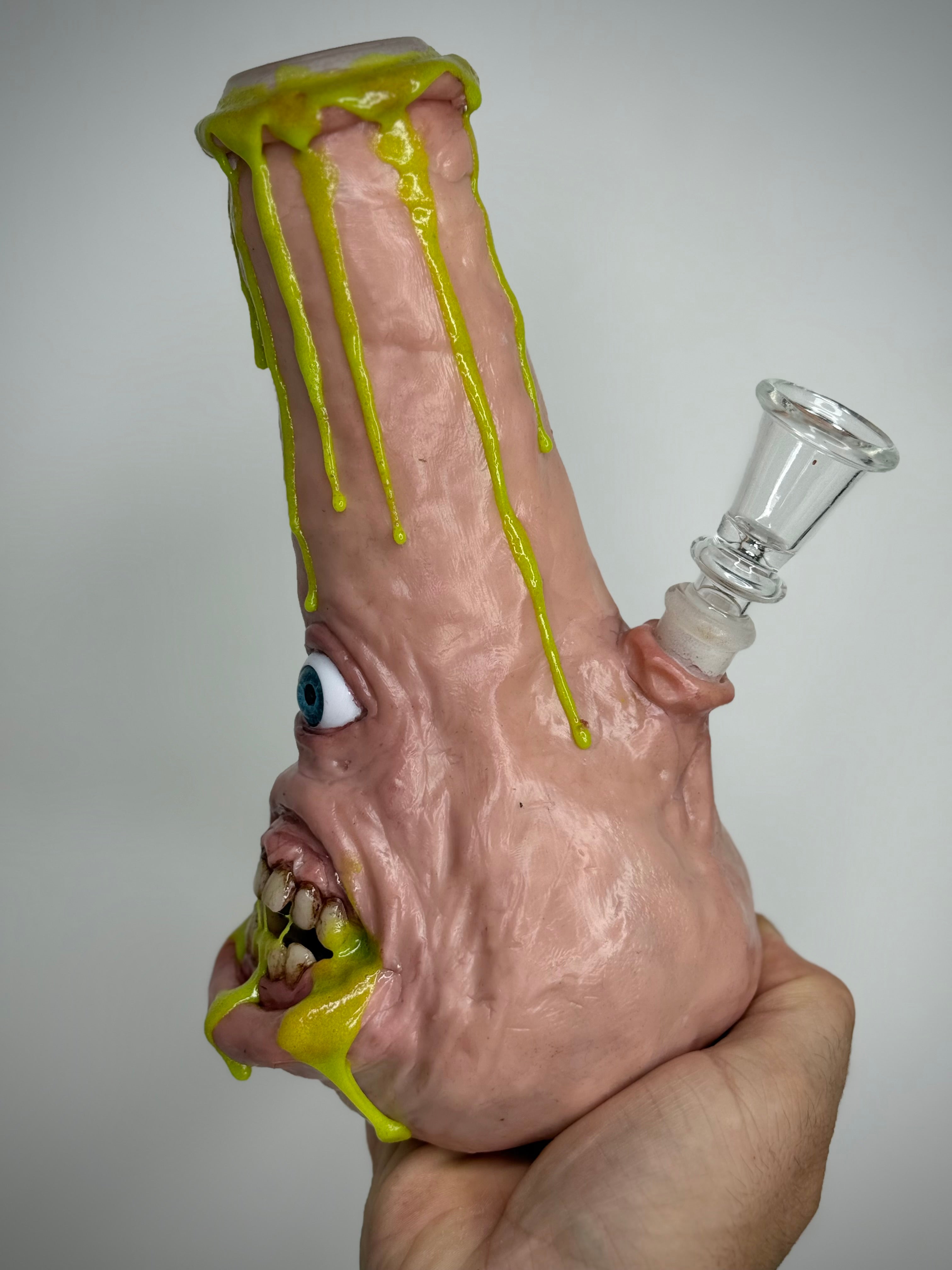 Glowing That’s Vile Bong – Glow in the Dark Horror Bong Sculpture – Weird Handmade Polymer Clay Oddity