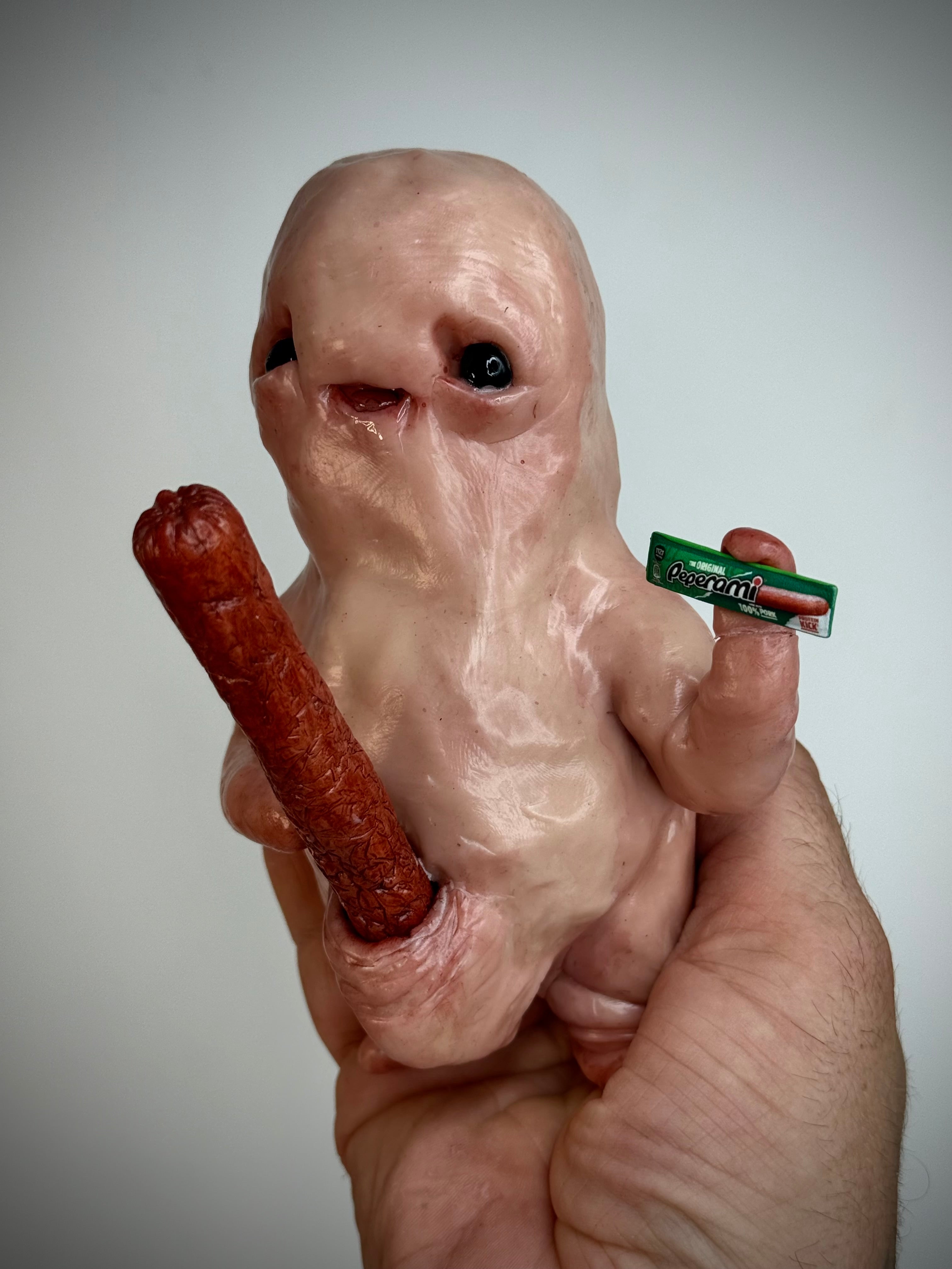 Pepperami Disturbie – Grotesque Creature Sculpture – Weird Handmade Polymer Clay Oddity