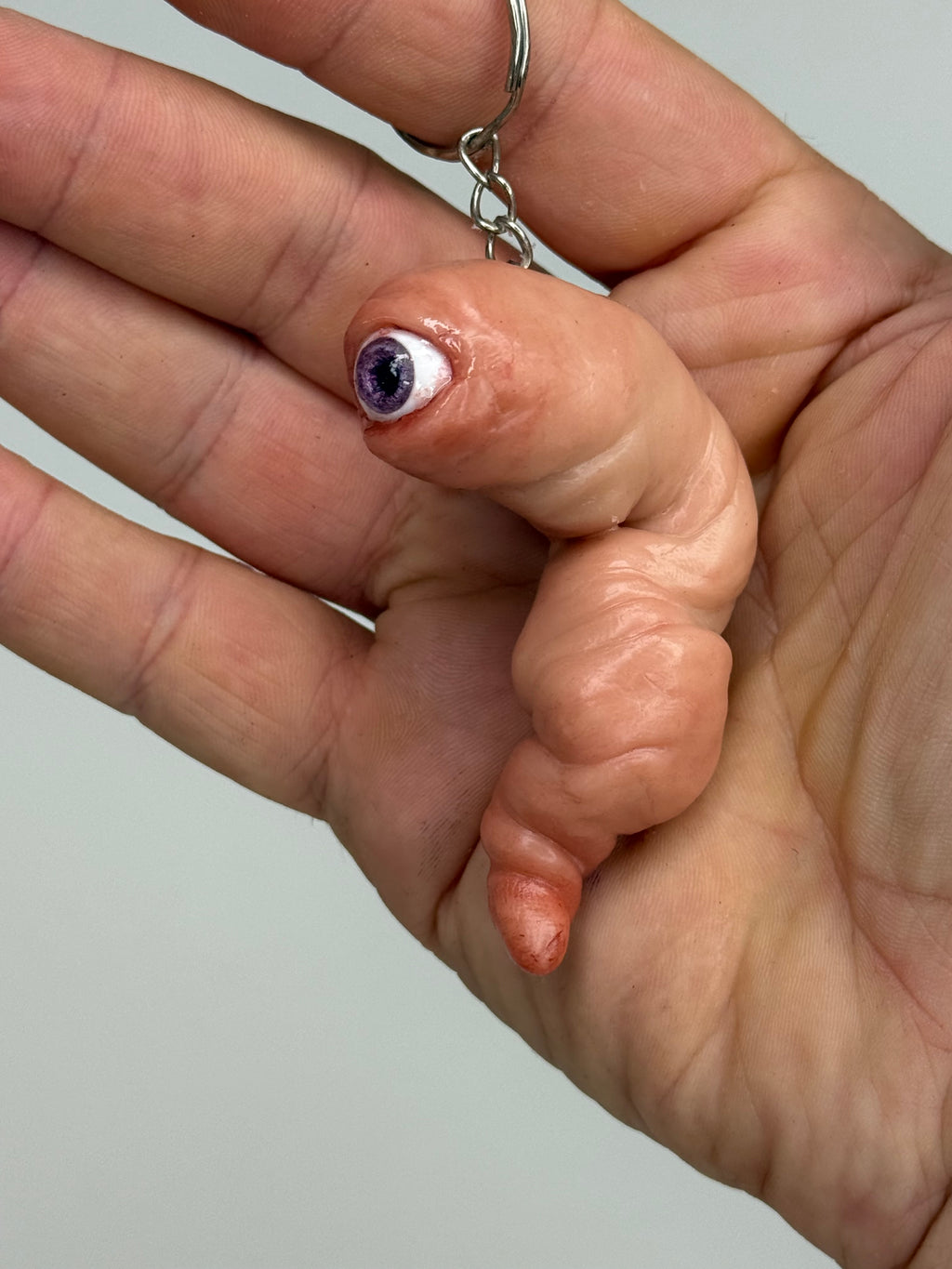 Worm Friend Keychain Handmade Polymer Clay Eyeball Worm Keyring Made to Order