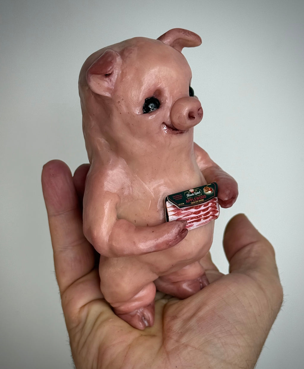 Bacon Disturbie – Grotesque Pig Sculpture – Weird Handmade Polymer Clay Oddity