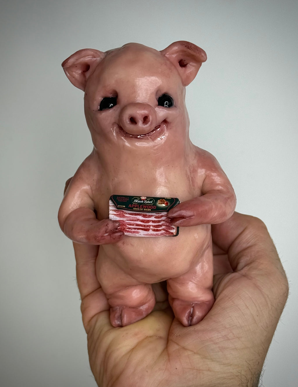 Bacon Disturbie – Grotesque Pig Sculpture – Weird Handmade Polymer Clay Oddity