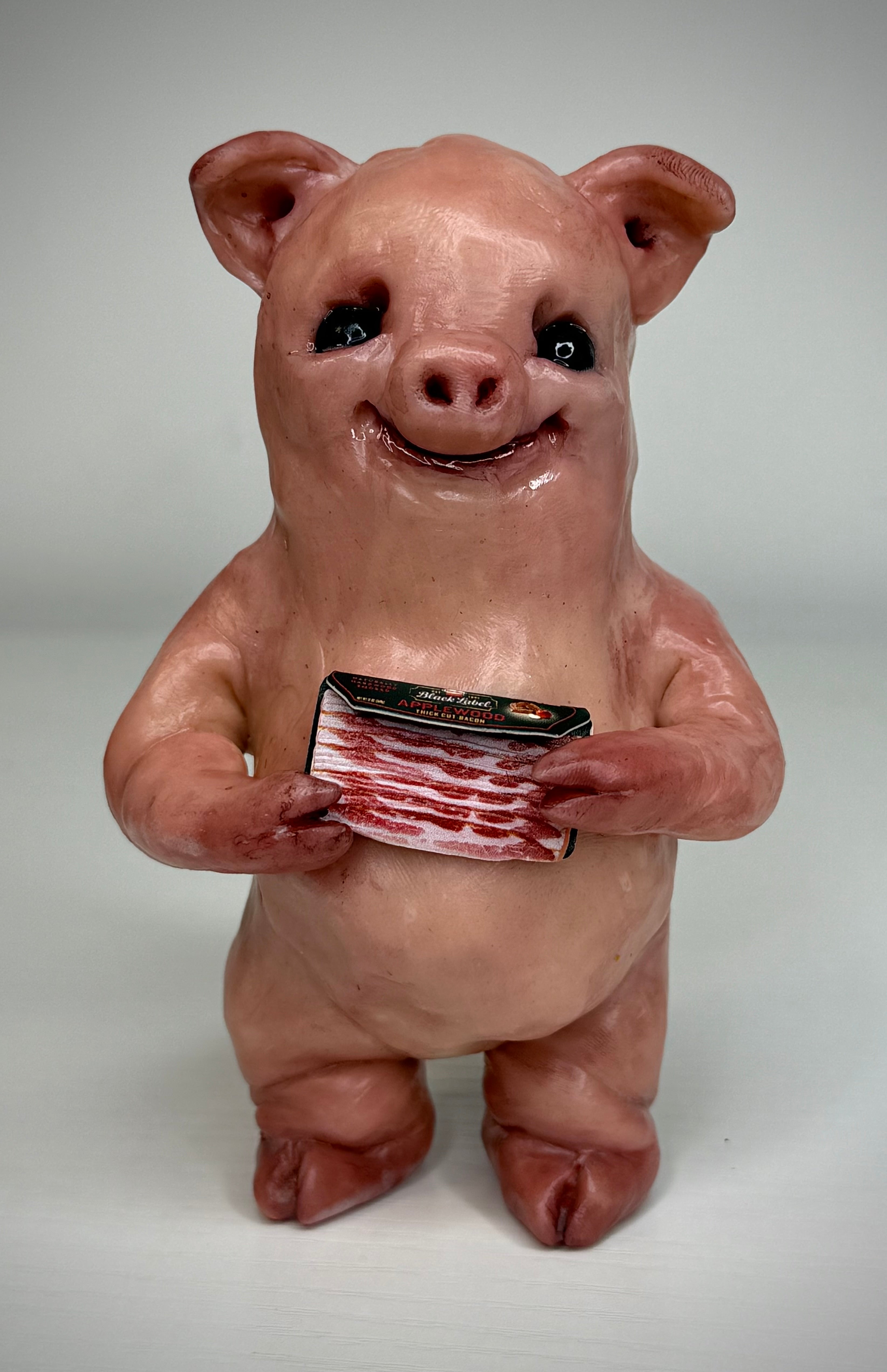 Bacon Disturbie – Grotesque Pig Sculpture – Weird Handmade Polymer Clay Oddity