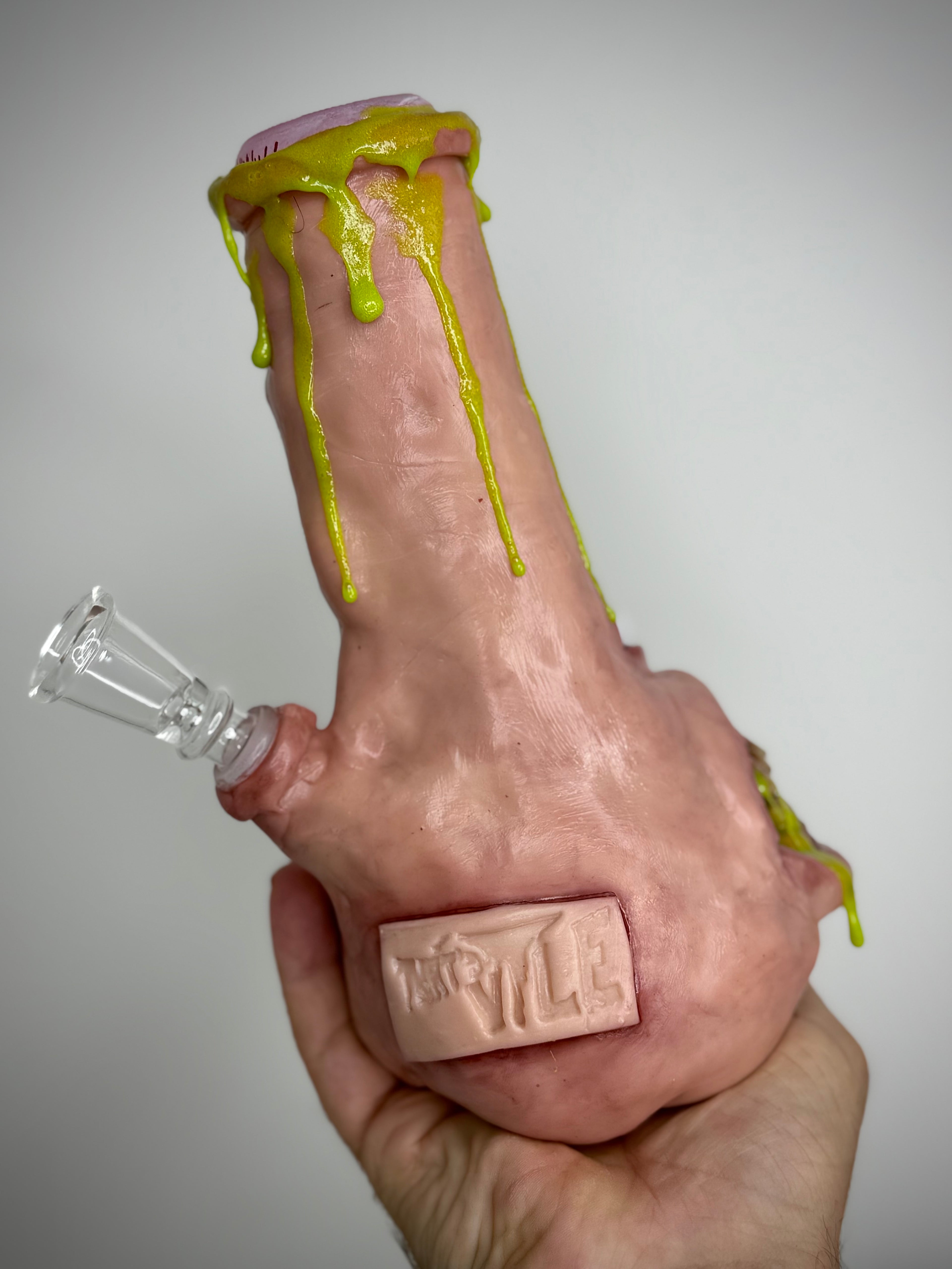 Glowing That’s Vile Bong – Glow in the Dark Horror Bong Sculpture – Weird Handmade Polymer Clay Oddity )