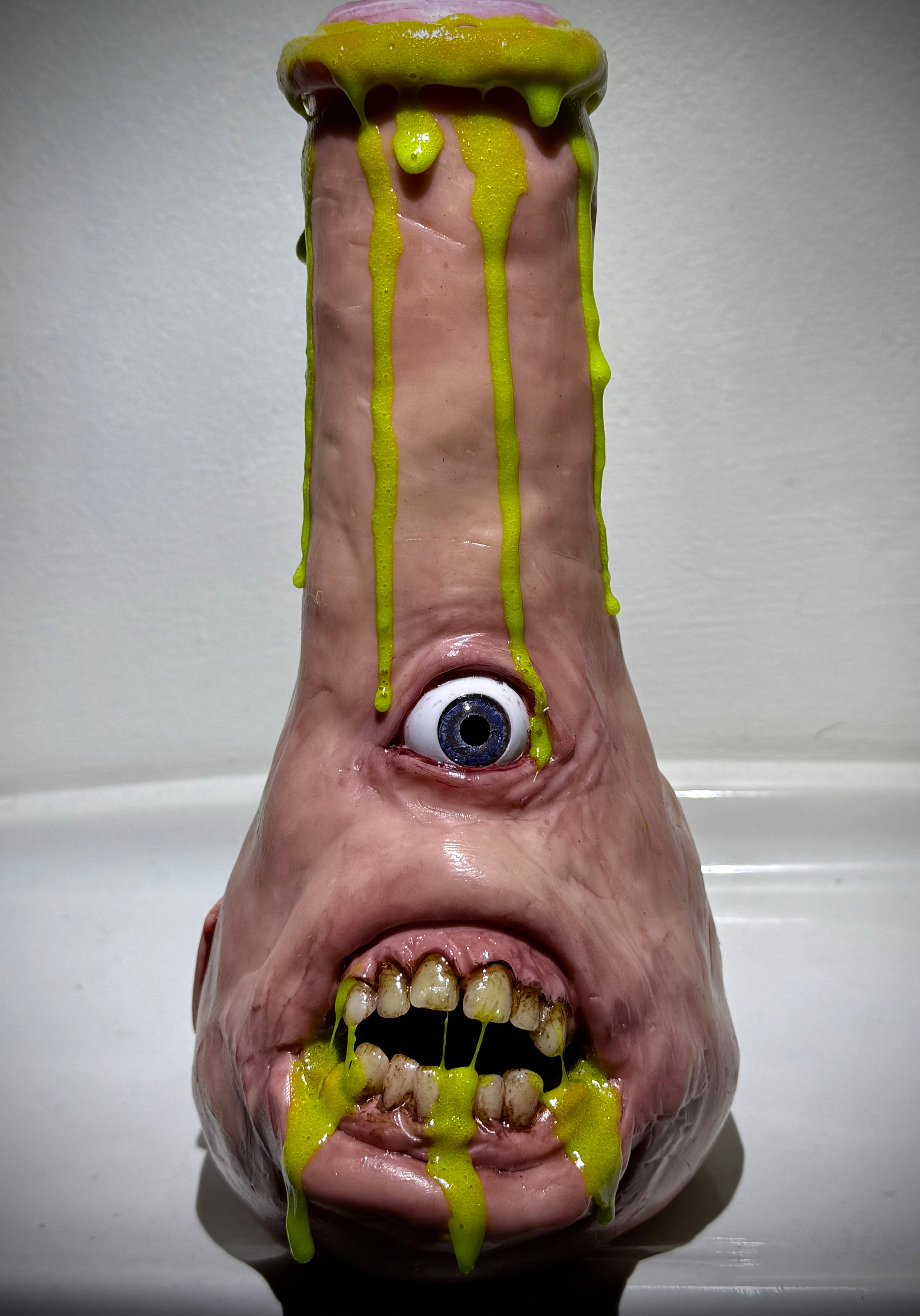 Glowing That’s Vile Bong – Glow in the Dark Horror Bong Sculpture – Weird Handmade Polymer Clay Oddity )