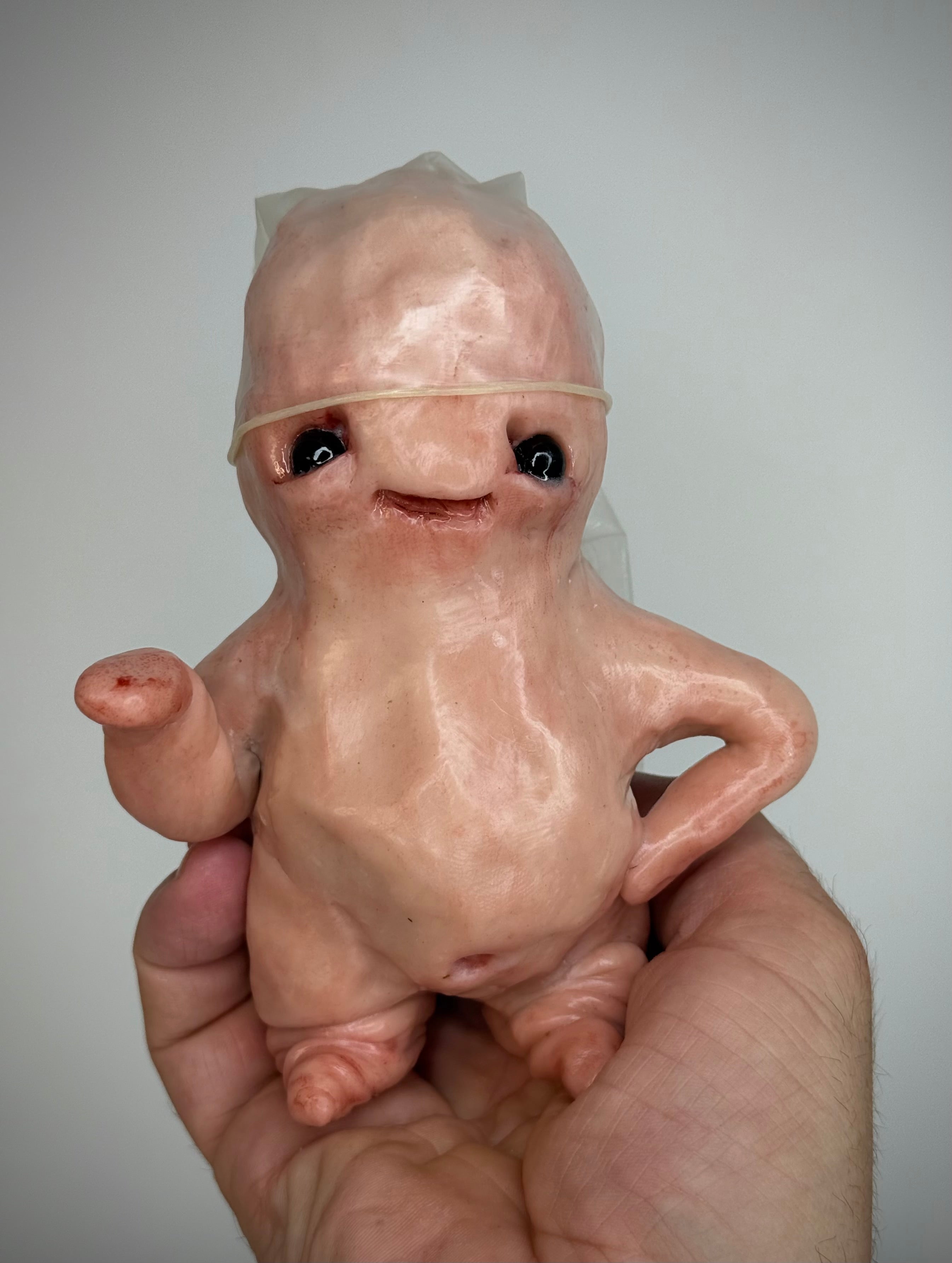 New Hat Disturbie – Grotesque Creature Sculpture – Weird Handmade Polymer Clay Oddity