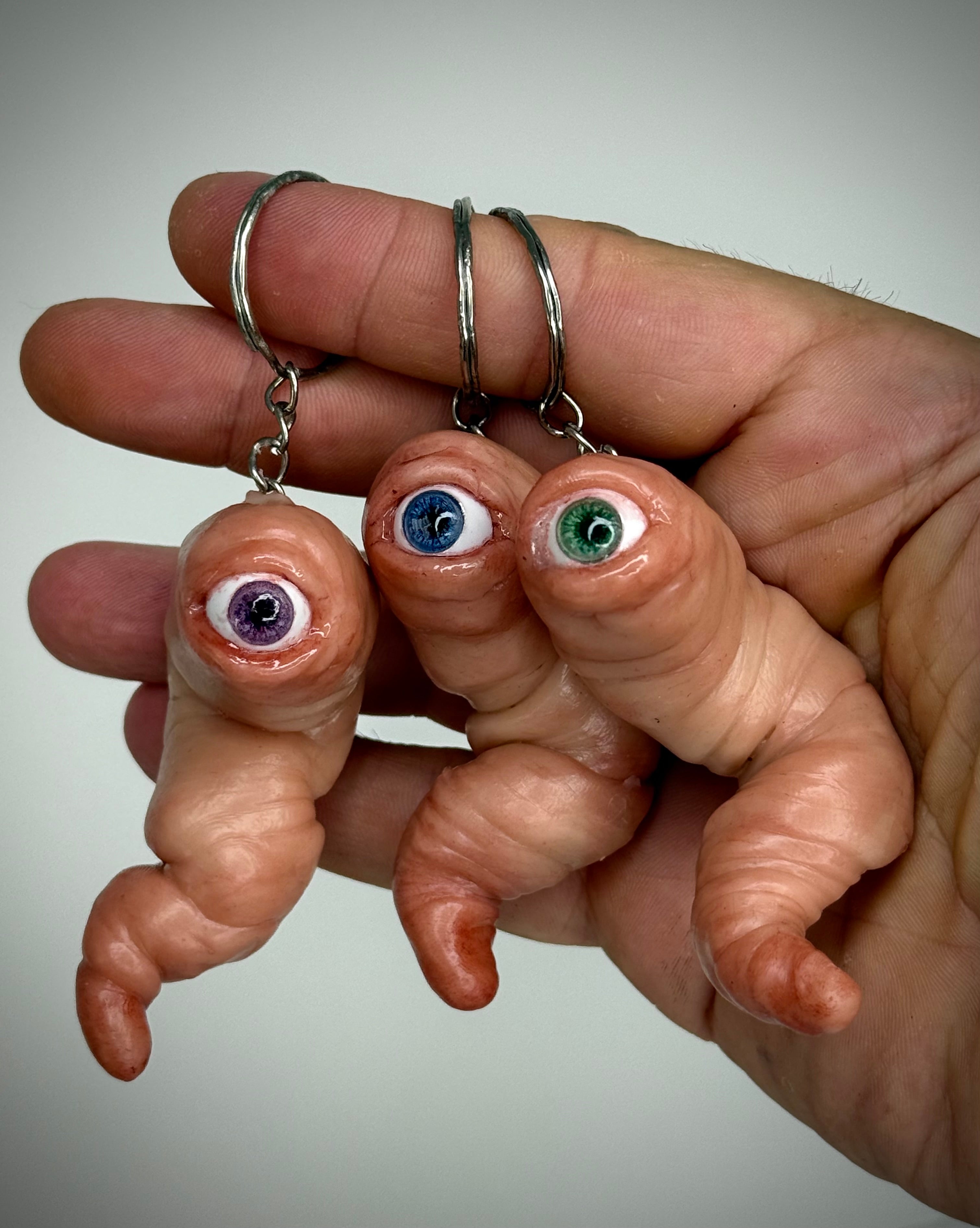 Worm Friend Keychain Handmade Polymer Clay Eyeball Worm Keyring Made to Order