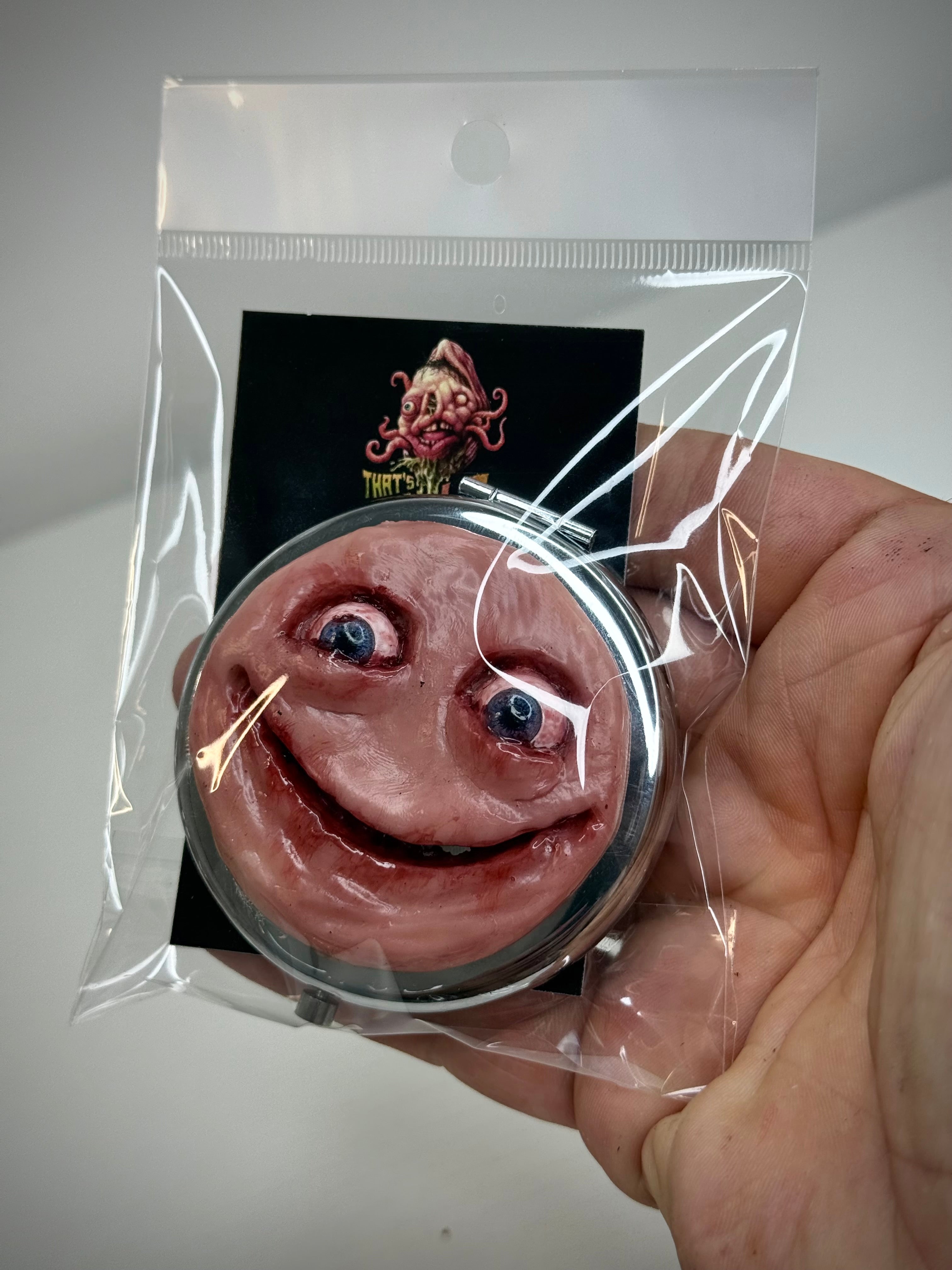 Handmade Pocket Mirror with Sculpted Face Creepy Compact Mirror Weird Gift