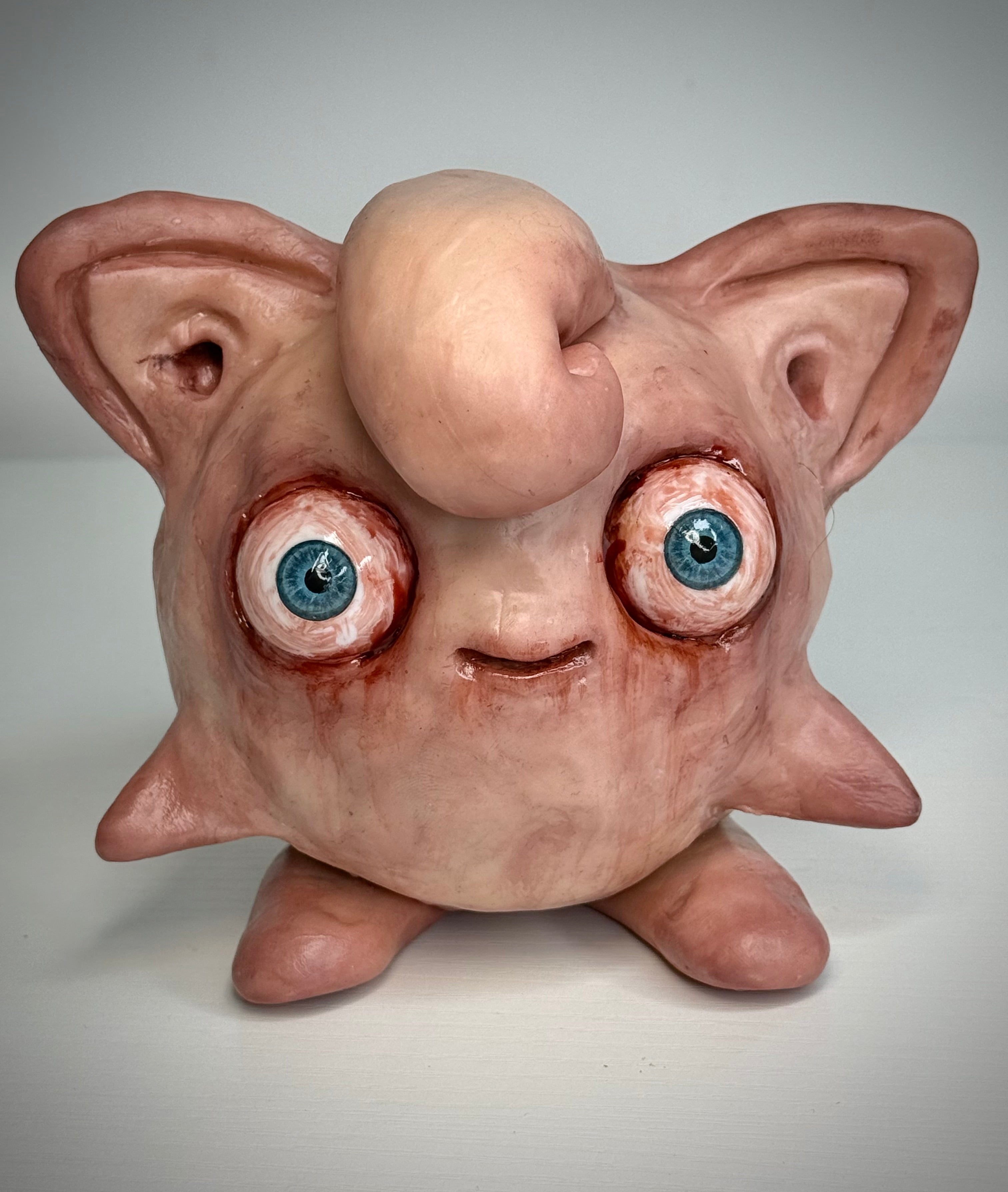 Pokémon Inspired Jigglypiff Sculpture – Grotesque Handmade Polymer Clay Oddity – Weird Fan Art Collectible