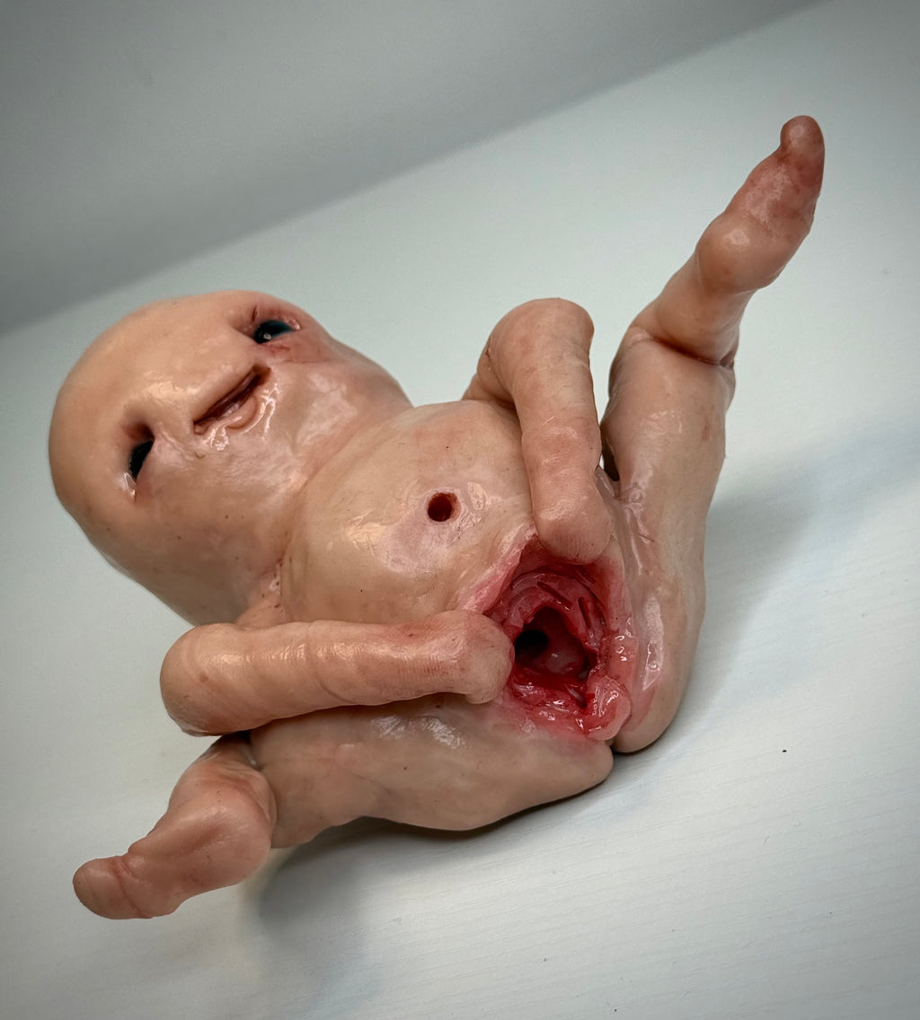 Stretched Out Disturbie – Grotesque Creature Sculpture – Weird Handmade Polymer Clay Oddity