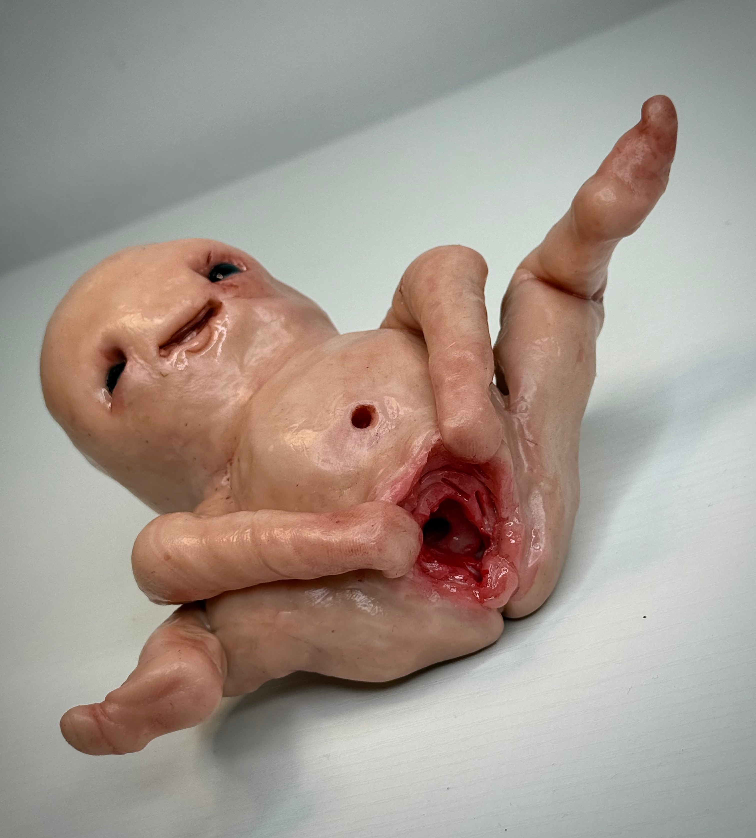 Stretched Out Disturbie – Grotesque Creature Sculpture – Weird Handmade Polymer Clay Oddity