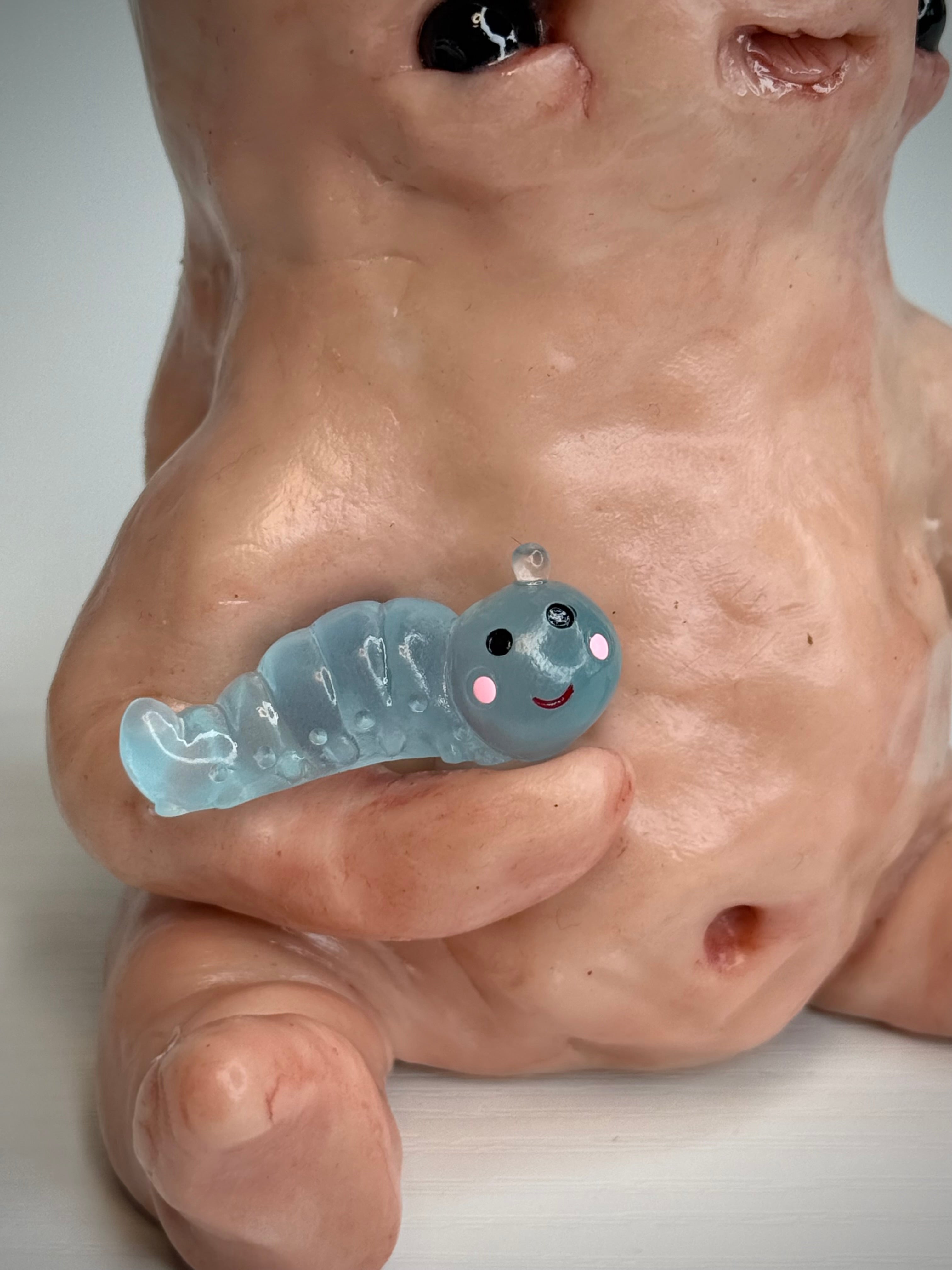 Worm Friends Disturbie – Grotesque Creature Sculpture – Weird Handmade Polymer Clay Oddity￼