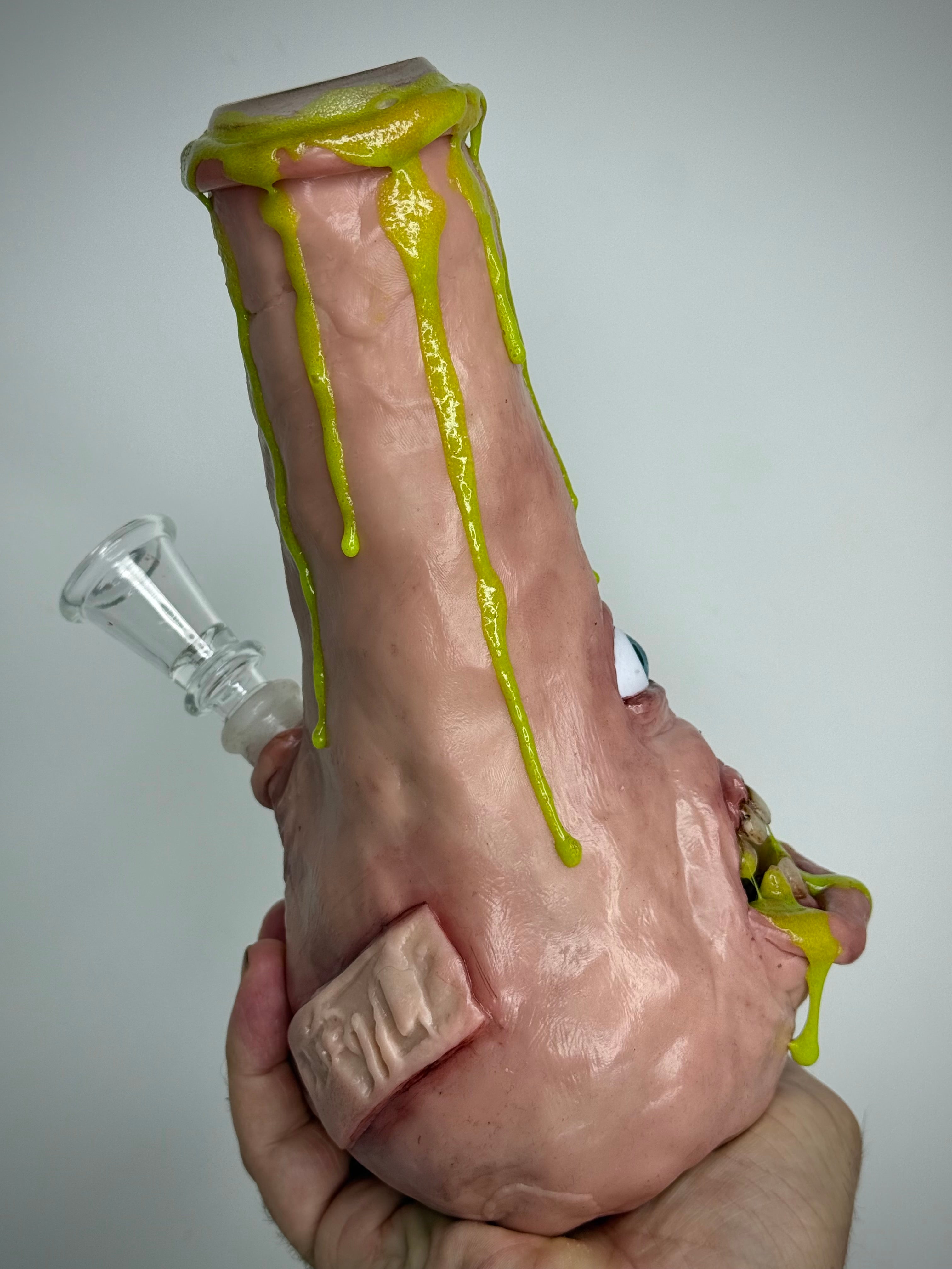 Glowing That’s Vile Bong – Glow in the Dark Horror Bong Sculpture – Weird Handmade Polymer Clay Oddity