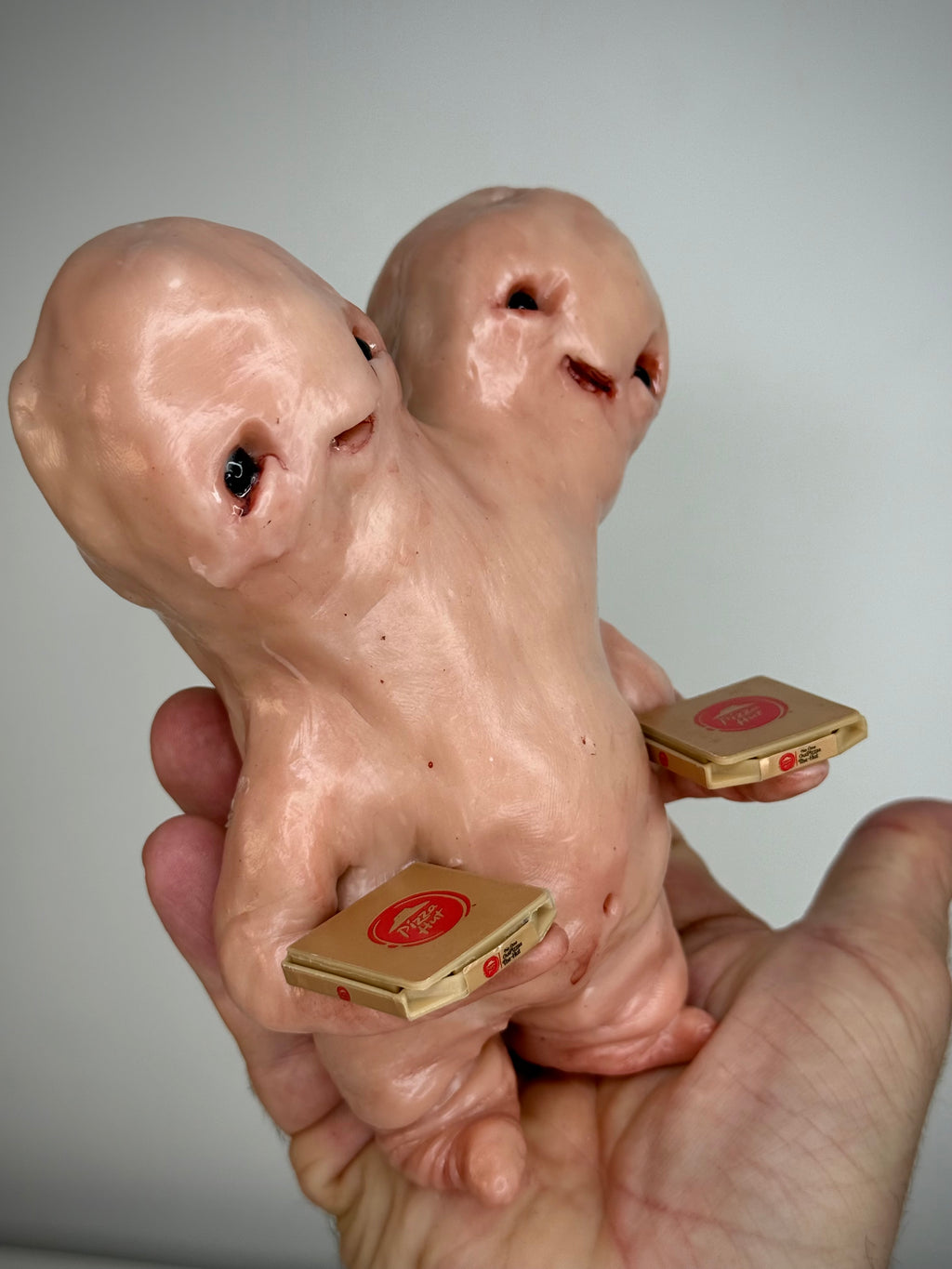 Pizza Disturbie – Two Headed Creature Sculpture – Weird Handmade Polymer Clay Oddity