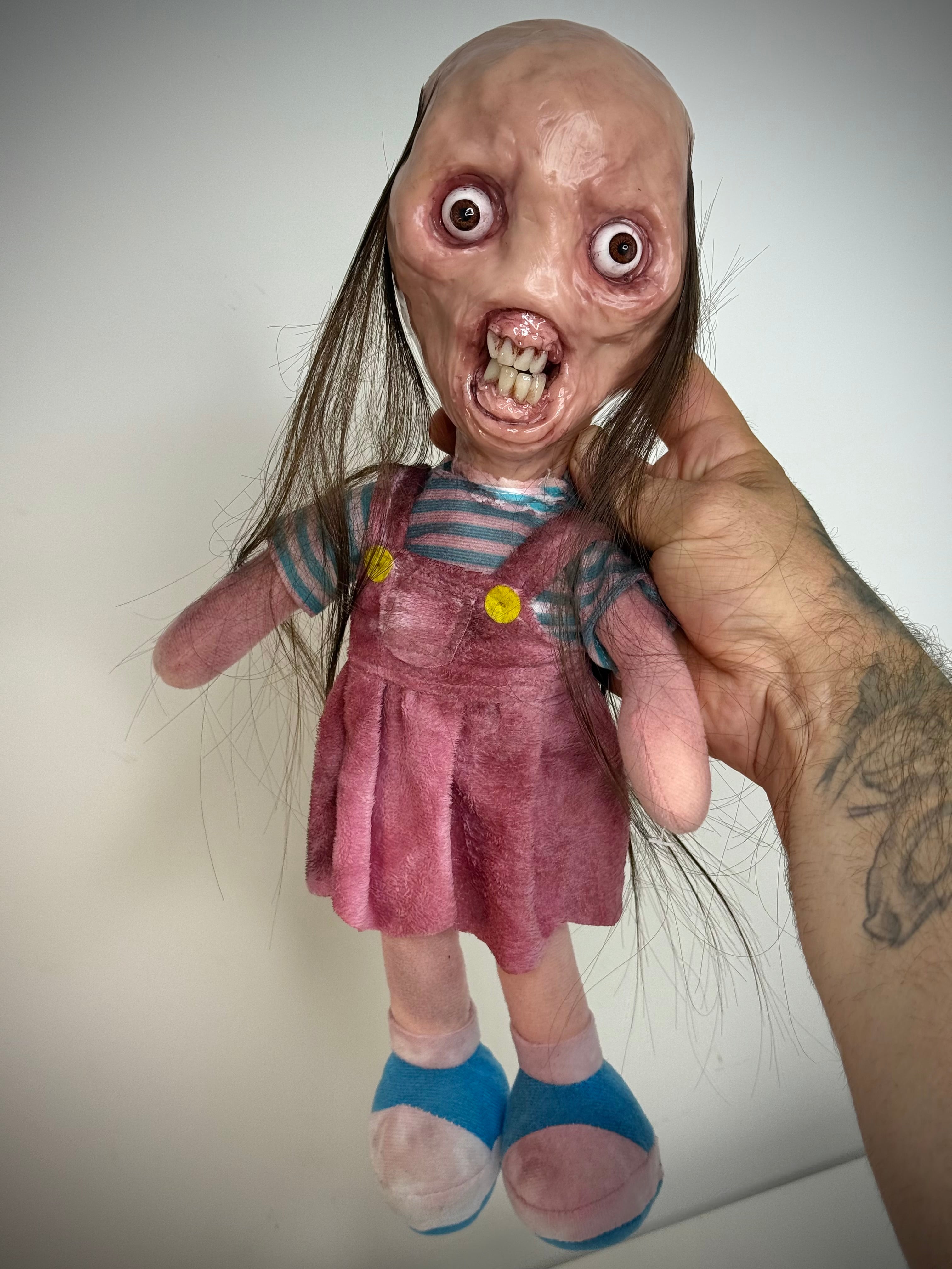 Modified Toy Doll – Horror Doll Sculpture – Weird Handmade Polymer Clay Oddity