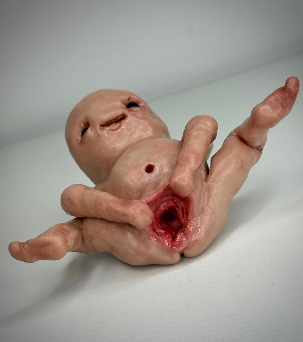 Stretched Out Disturbie – Grotesque Creature Sculpture – Weird Handmade Polymer Clay Oddity