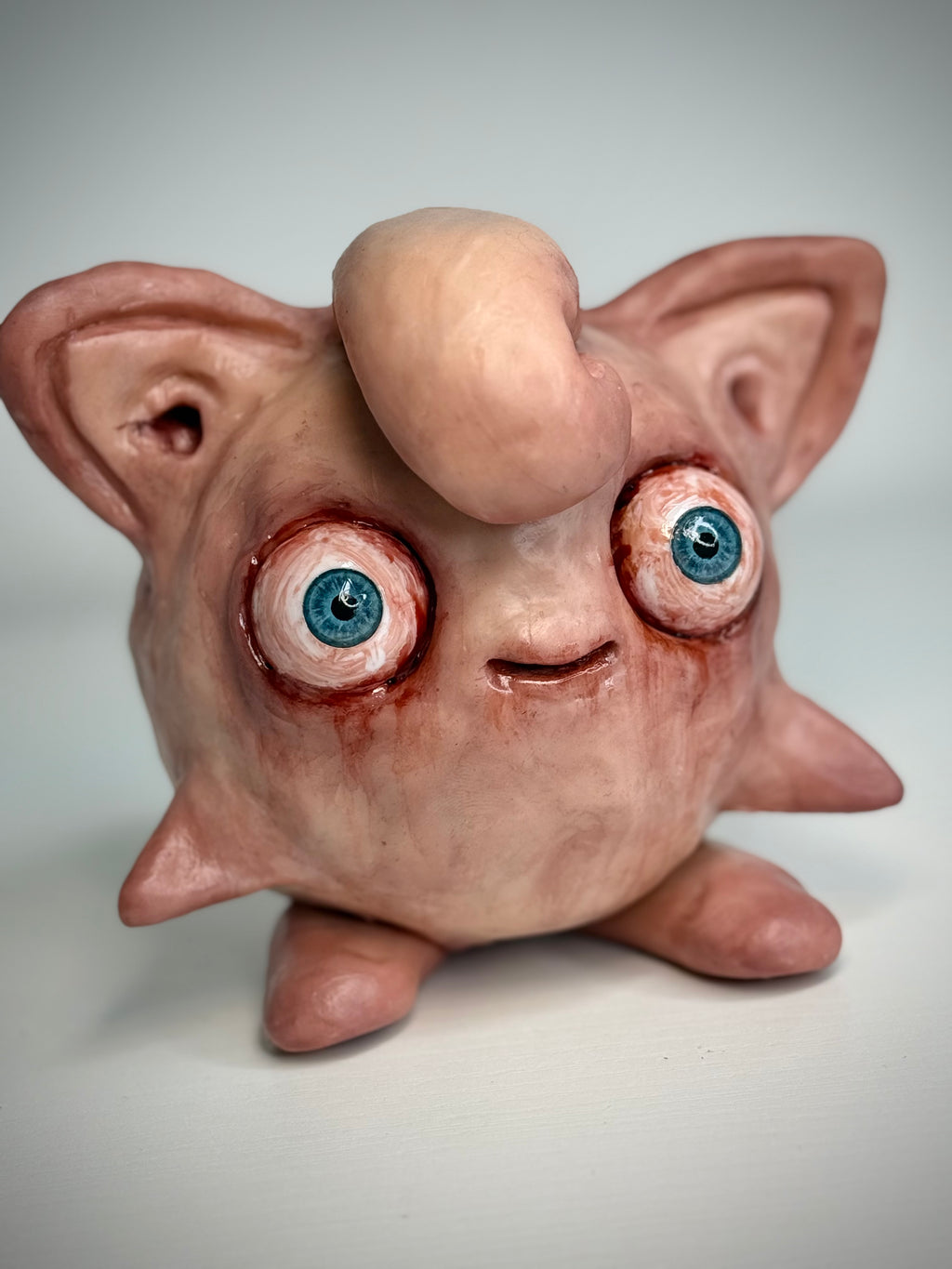 Pokémon Inspired Jigglypiff Sculpture – Grotesque Handmade Polymer Clay Oddity – Weird Fan Art Collectible