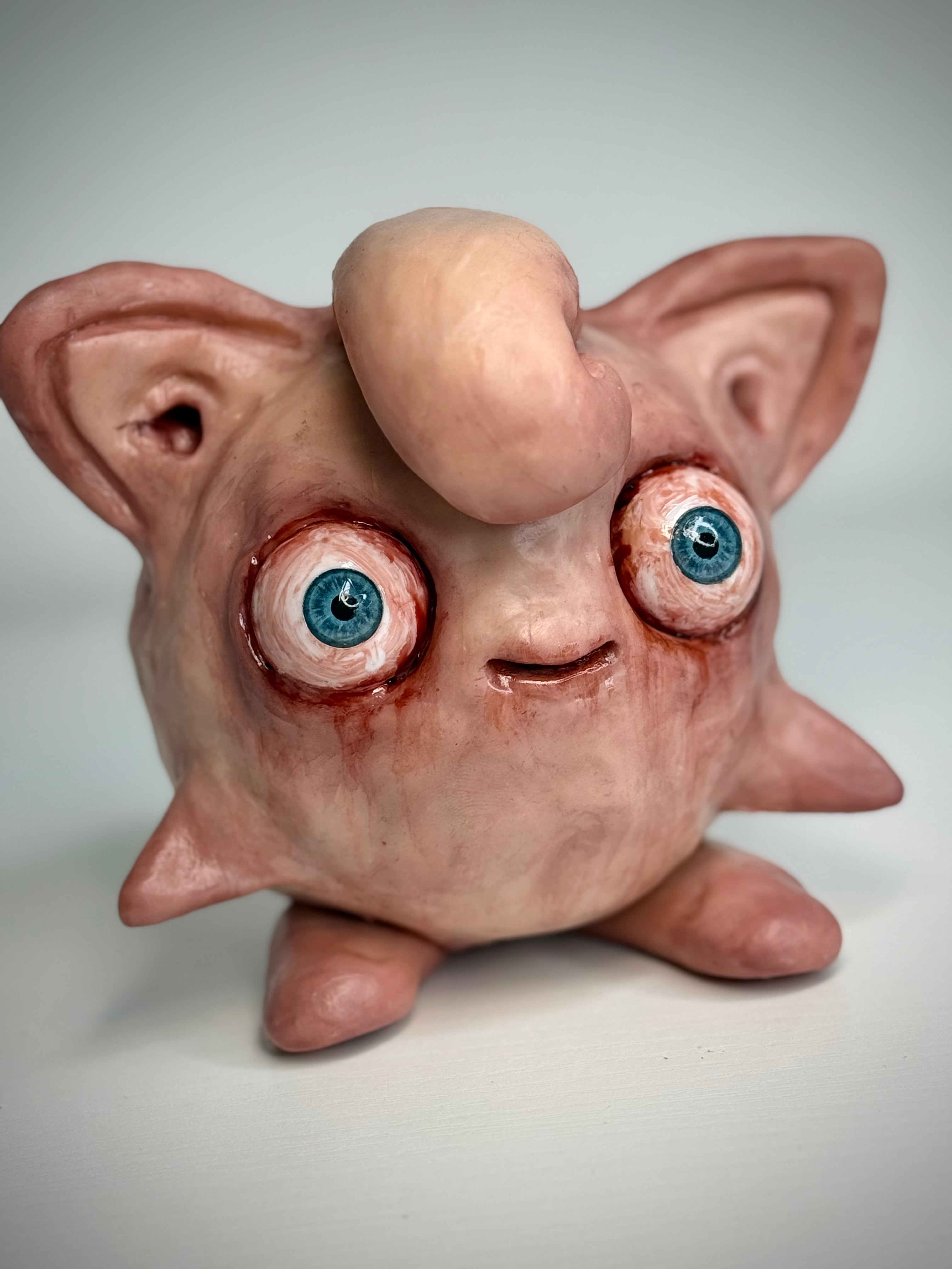 Pokémon Inspired Jigglypiff Sculpture – Grotesque Handmade Polymer Clay Oddity – Weird Fan Art Collectible