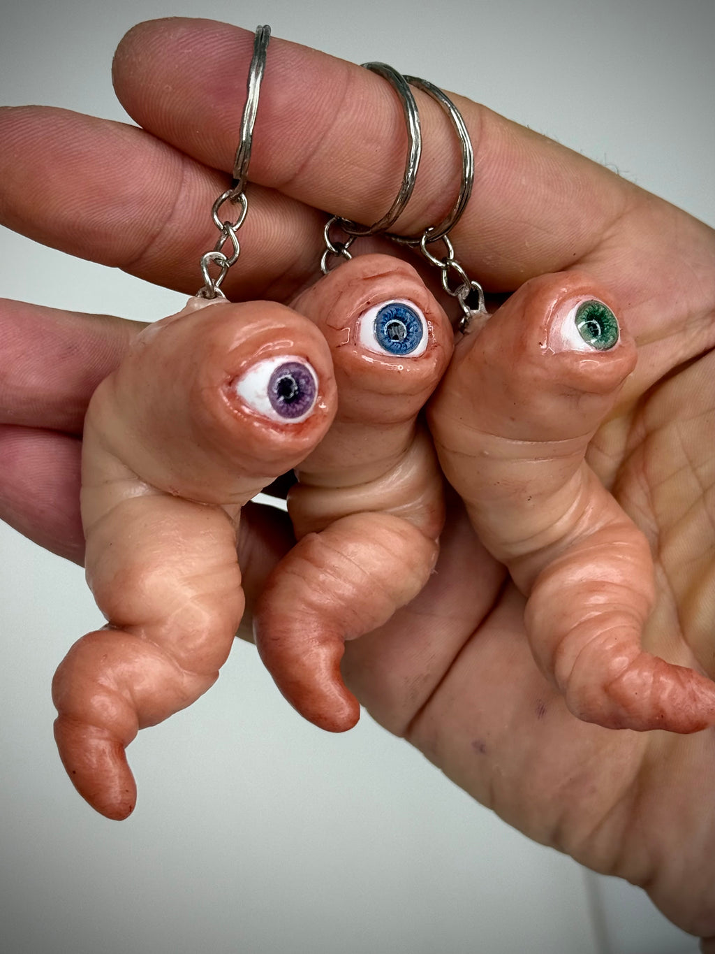 Worm Friend Keychain Handmade Polymer Clay Eyeball Worm Keyring Made to Order