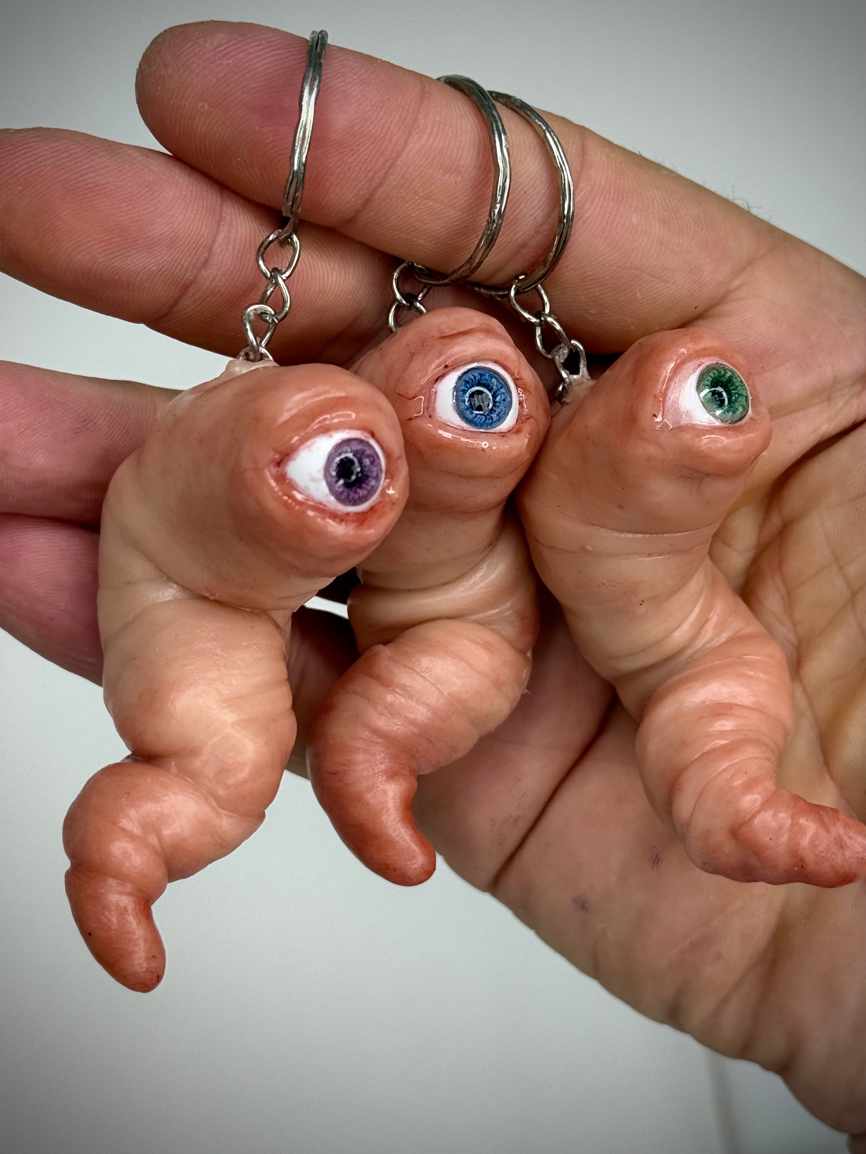 Worm Friend Keychain Handmade Polymer Clay Eyeball Worm Keyring Made to Order