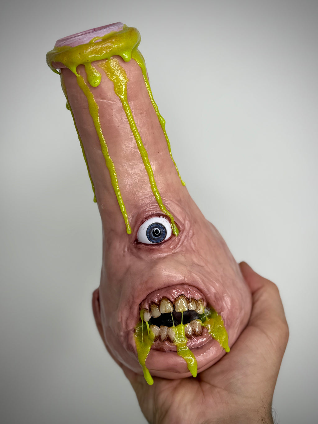 Glowing That’s Vile Bong – Glow in the Dark Horror Bong Sculpture – Weird Handmade Polymer Clay Oddity )