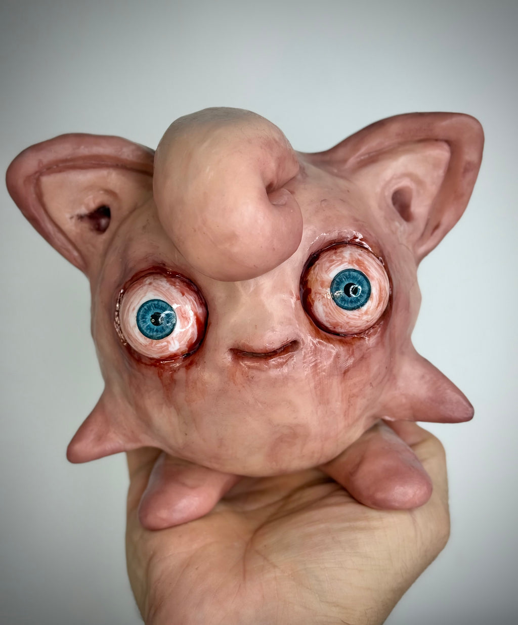 Pokémon Inspired Jigglypiff Sculpture – Grotesque Handmade Polymer Clay Oddity – Weird Fan Art Collectible