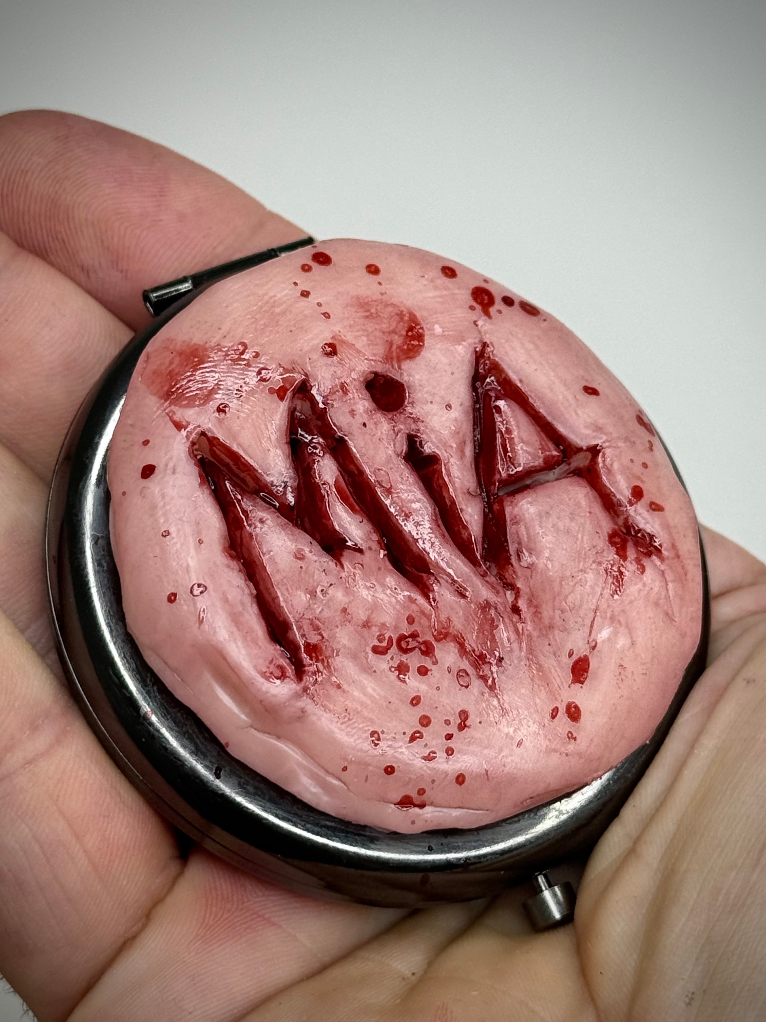Personalised Horror Pocket Mirror Custom Name Handmade Creepy Compact Mirror Gothic Gift