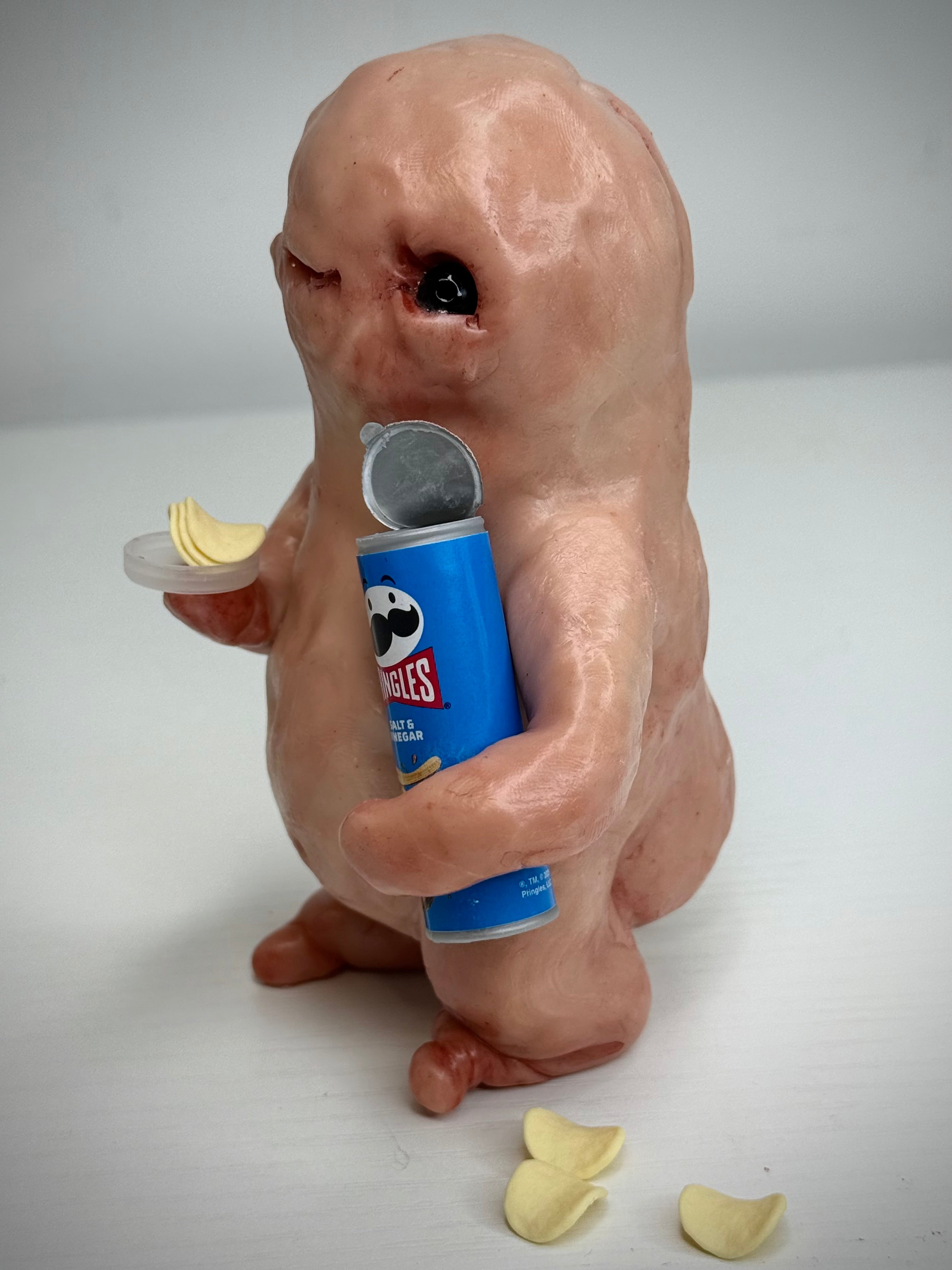 Once You Pop Disturbie – Pringle Loving Creature Sculpture – Weird Handmade Polymer Clay Oddity