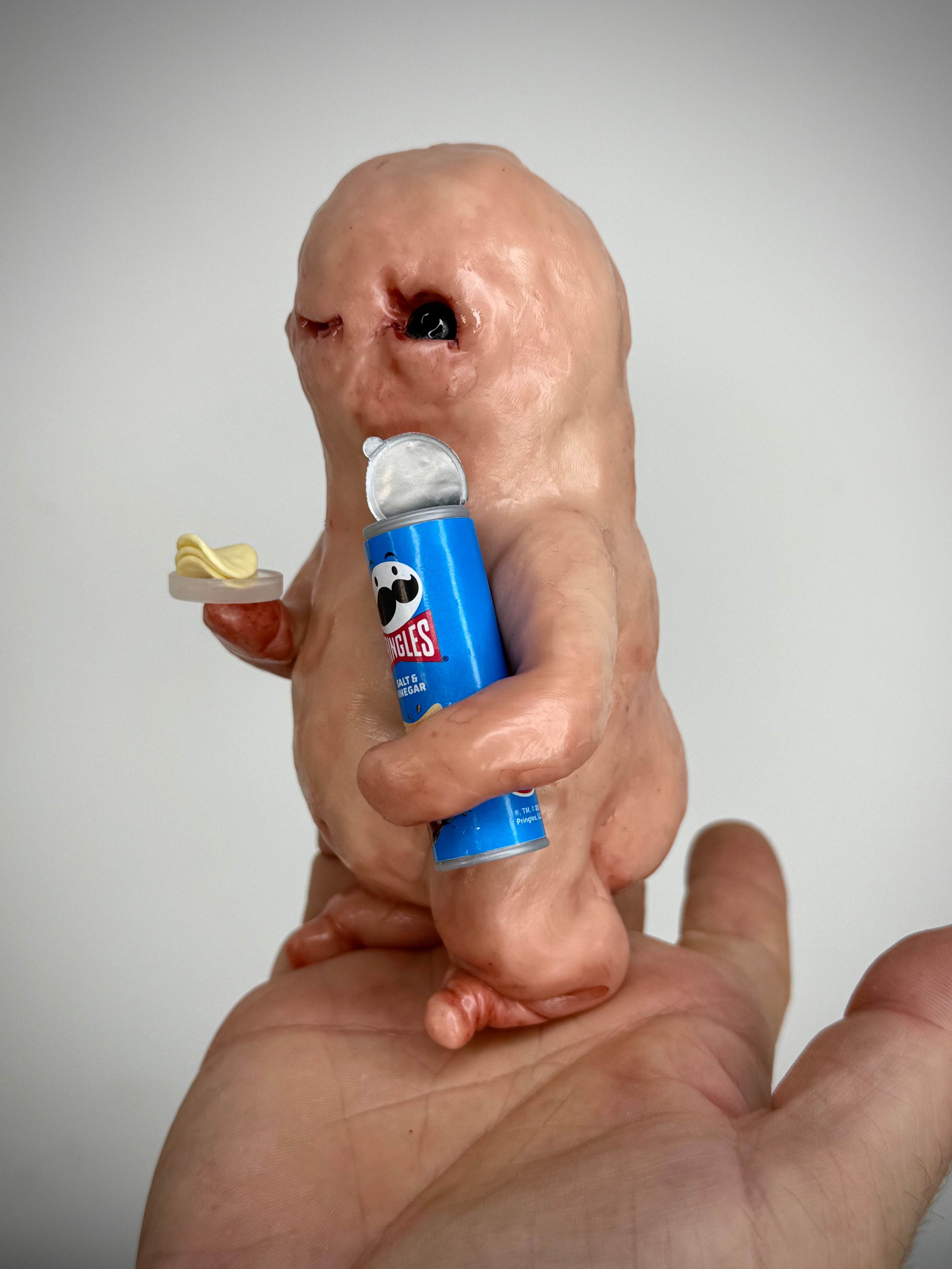 Once You Pop Disturbie – Pringle Loving Creature Sculpture – Weird Handmade Polymer Clay Oddity