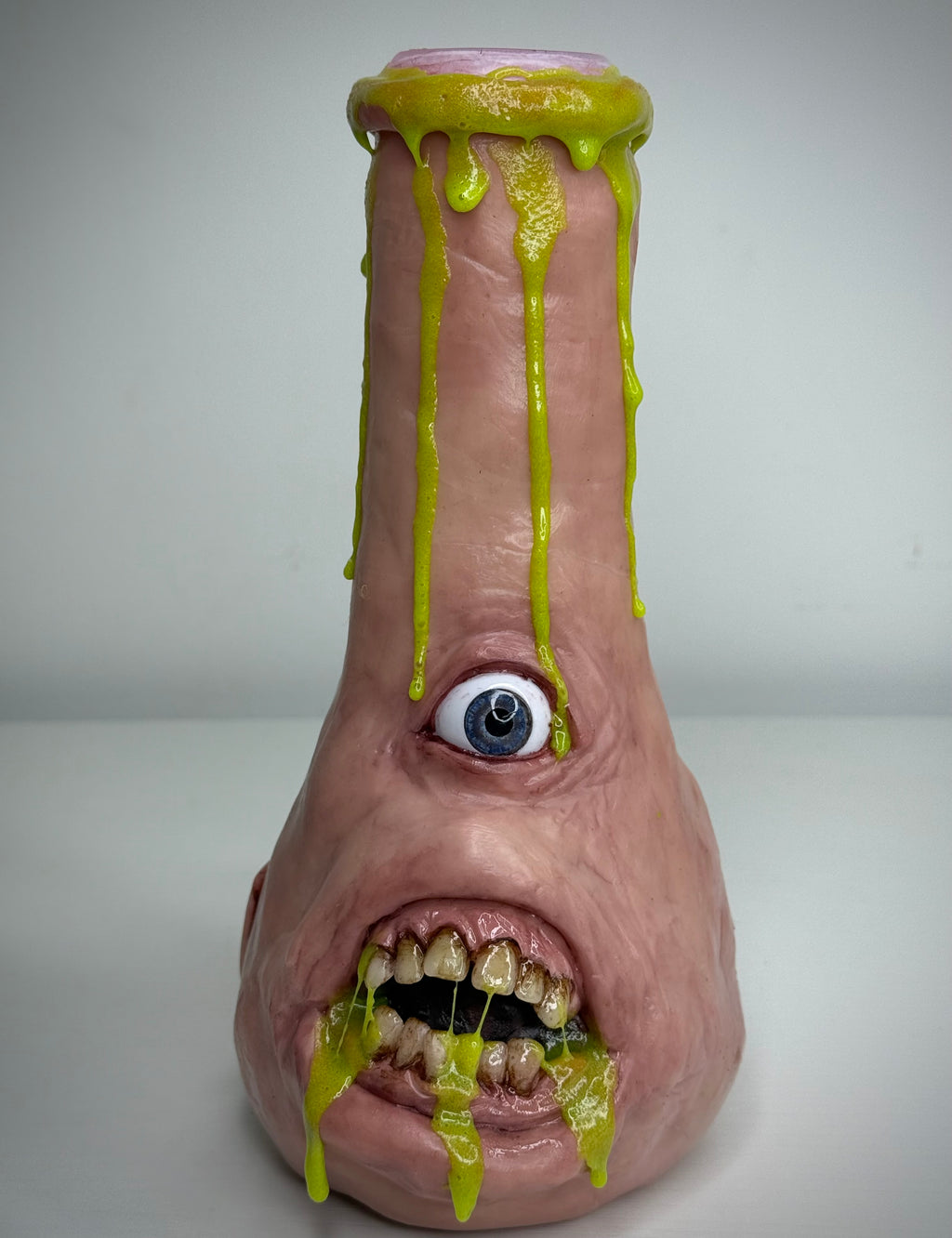 Glowing That’s Vile Bong – Glow in the Dark Horror Bong Sculpture – Weird Handmade Polymer Clay Oddity )