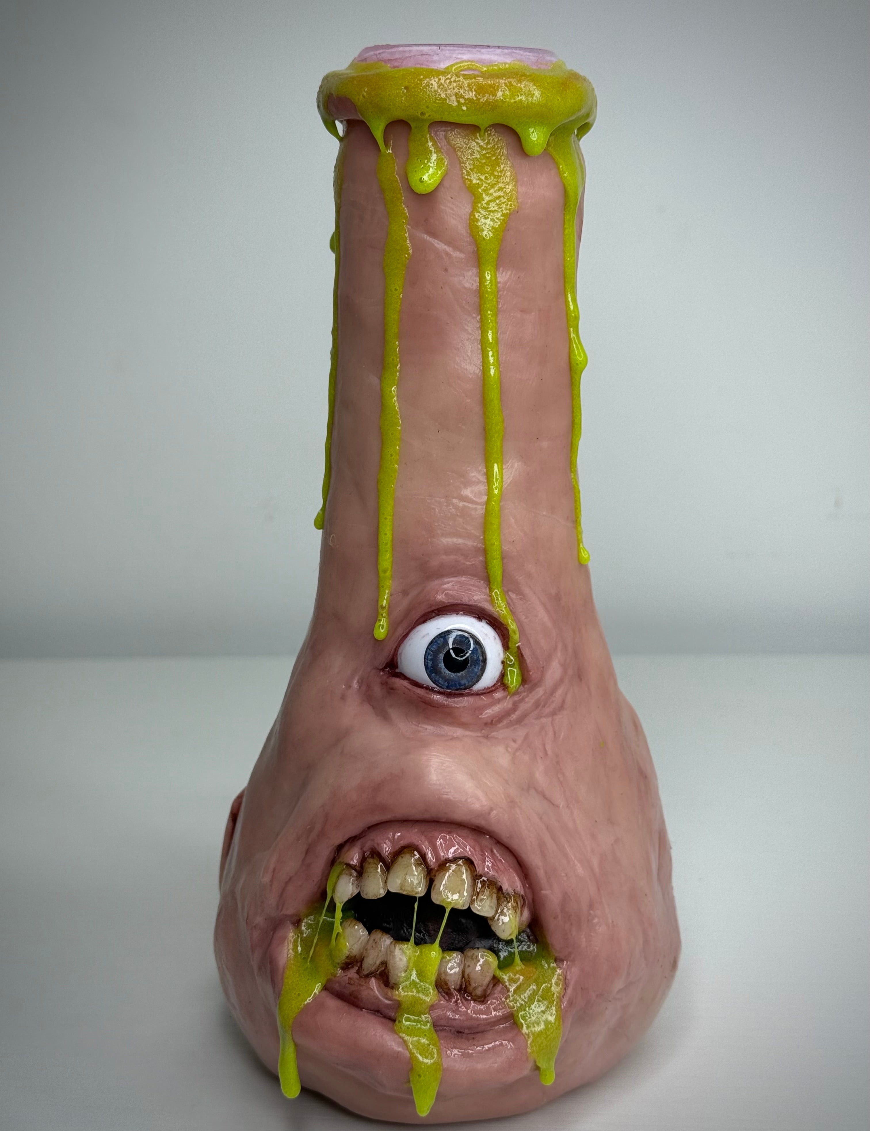 Glowing That’s Vile Bong – Glow in the Dark Horror Bong Sculpture – Weird Handmade Polymer Clay Oddity )