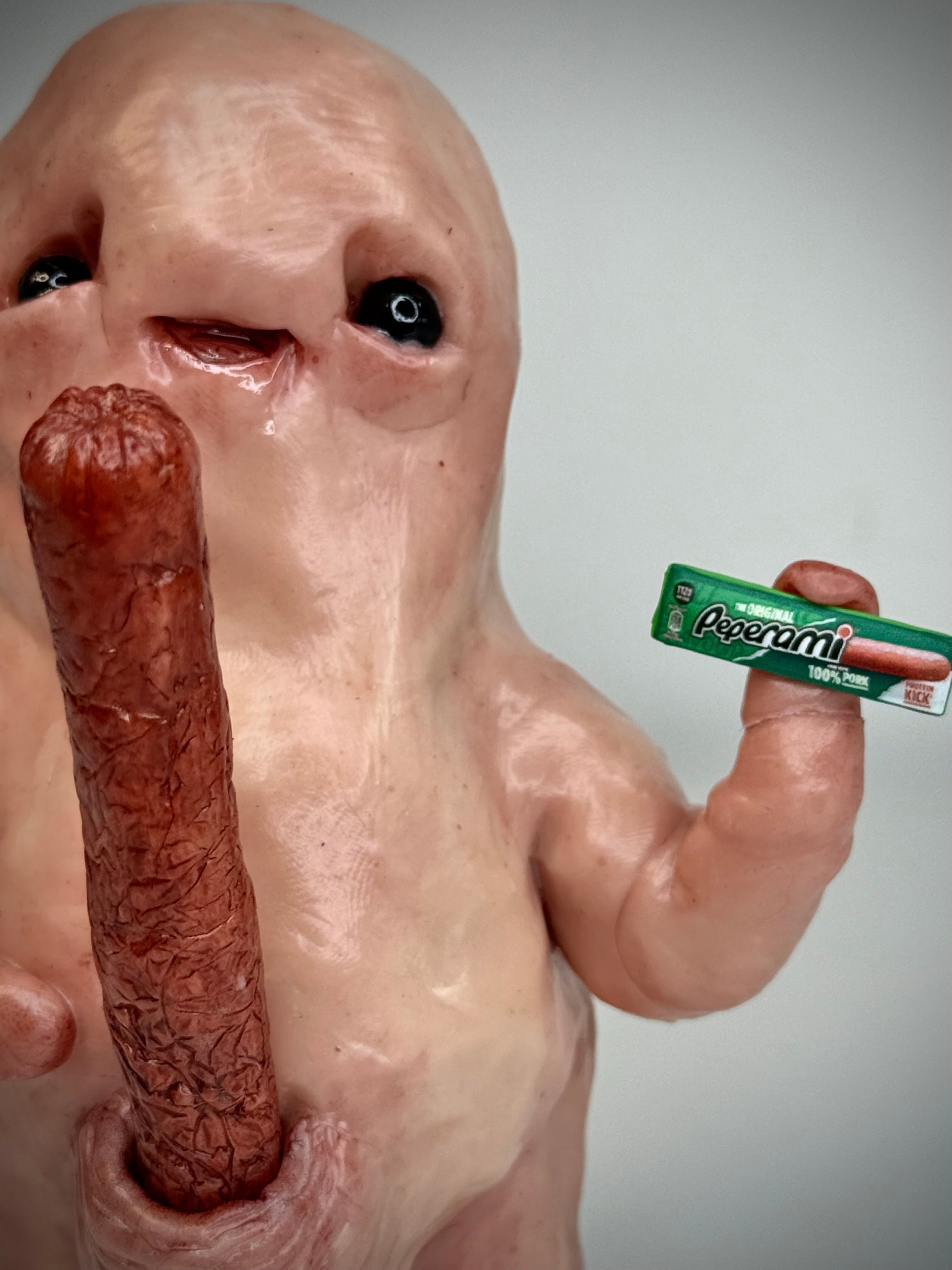 Pepperami Disturbie – Grotesque Creature Sculpture – Weird Handmade Polymer Clay Oddity