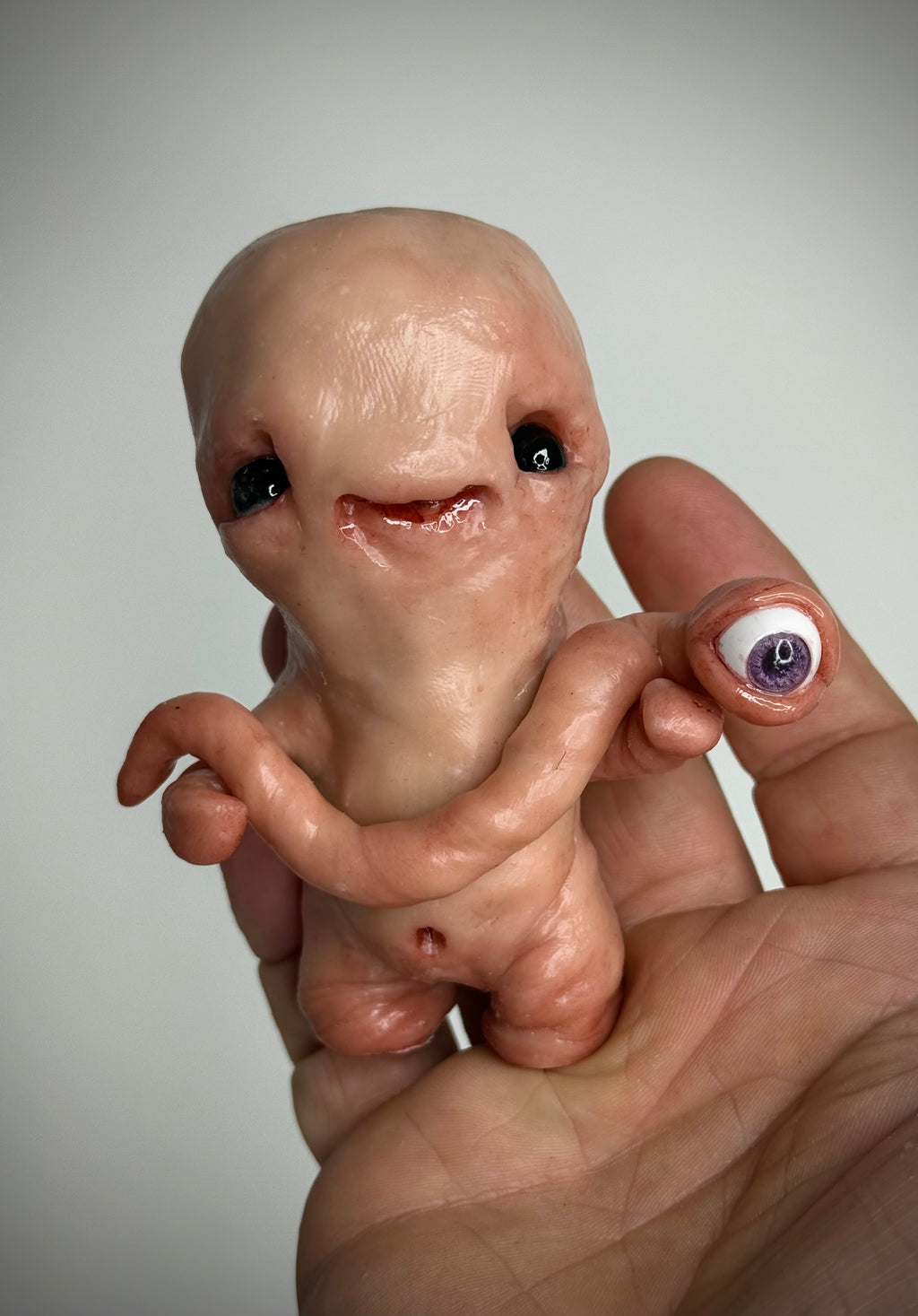 Disturbie & Curious Eyeworm – Handmade Polymer Clay Creature Sculpture