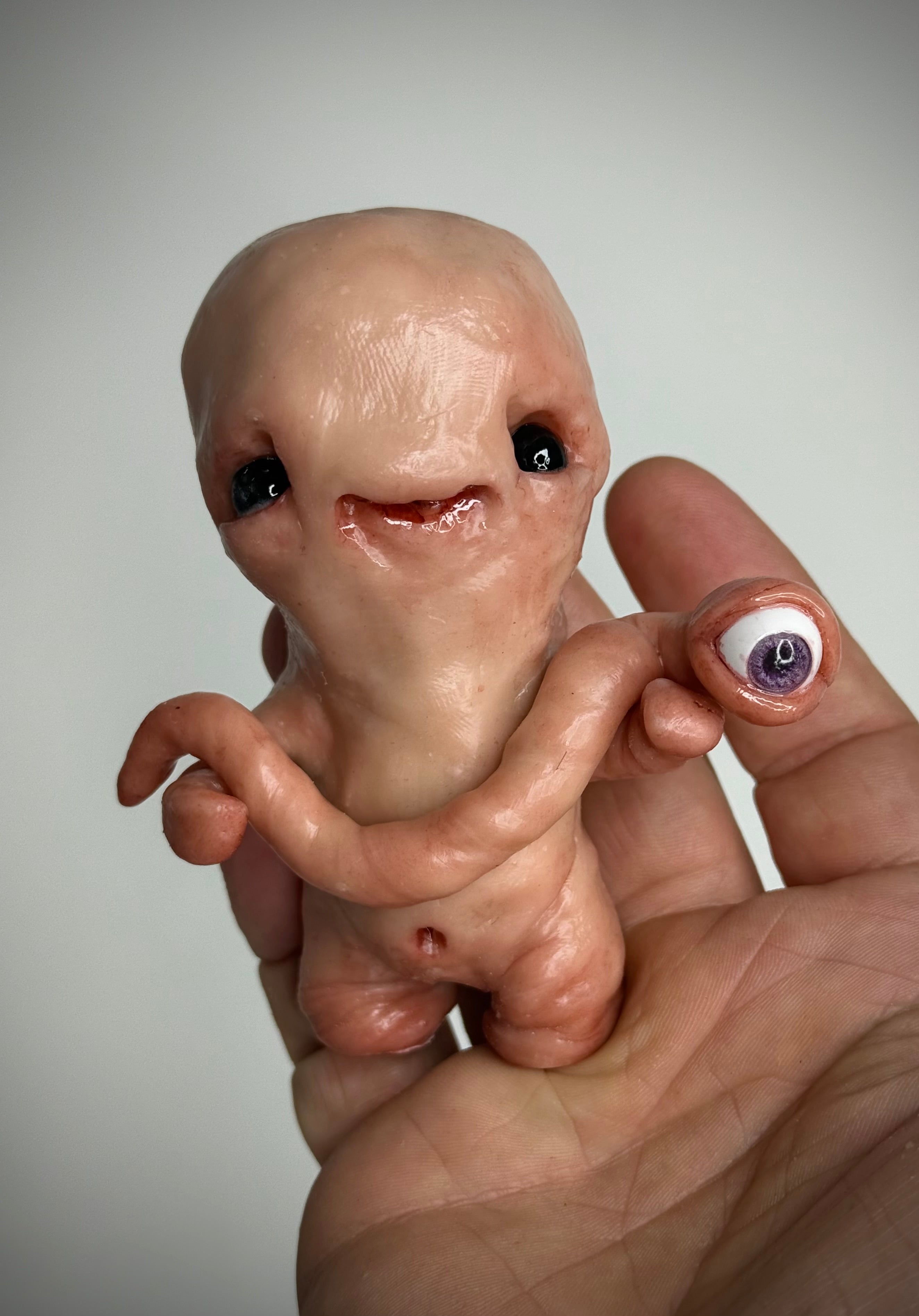 Disturbie & Curious Eyeworm – Handmade Polymer Clay Creature Sculpture