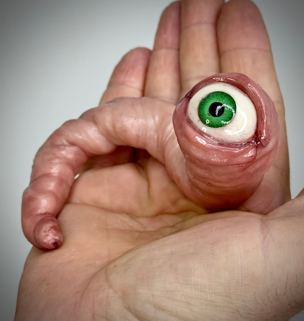 Large Worm Friend – Eyeball Worm Creature Sculpture – Weird Handmade Polymer Clay Oddity