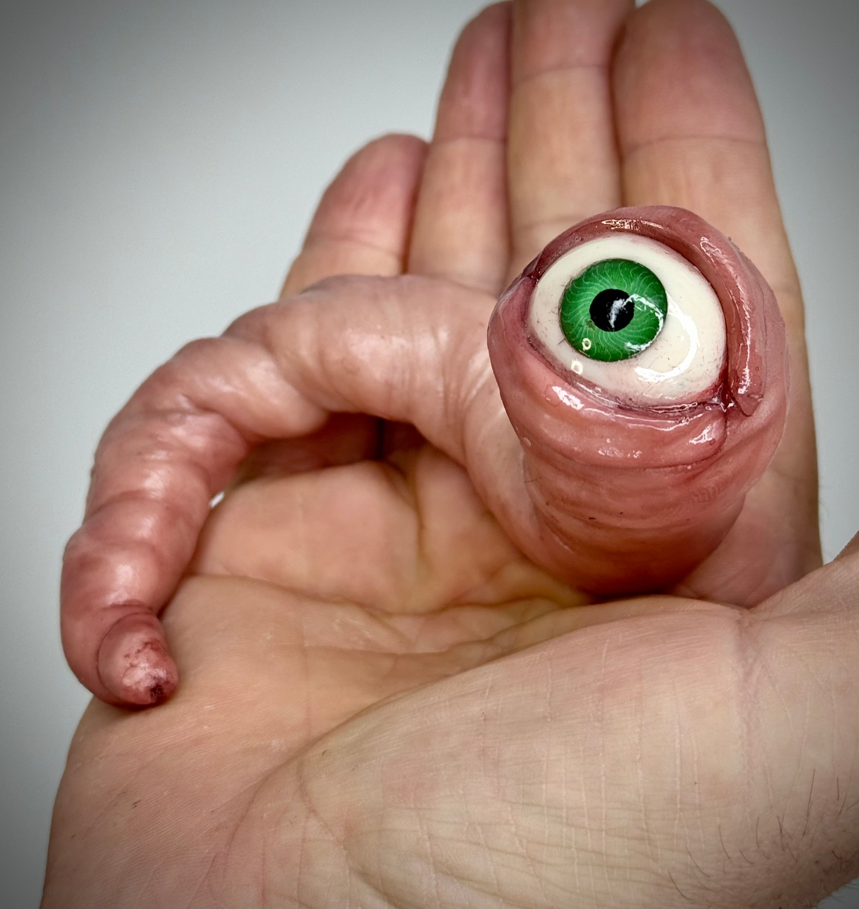 Large Worm Friend – Eyeball Worm Creature Sculpture – Weird Handmade Polymer Clay Oddity