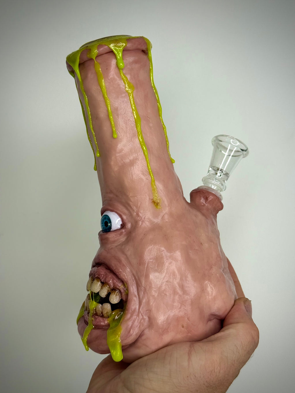Glowing That’s Vile Bong – Glow in the Dark Horror Bong Sculpture – Weird Handmade Polymer Clay Oddity ) ()