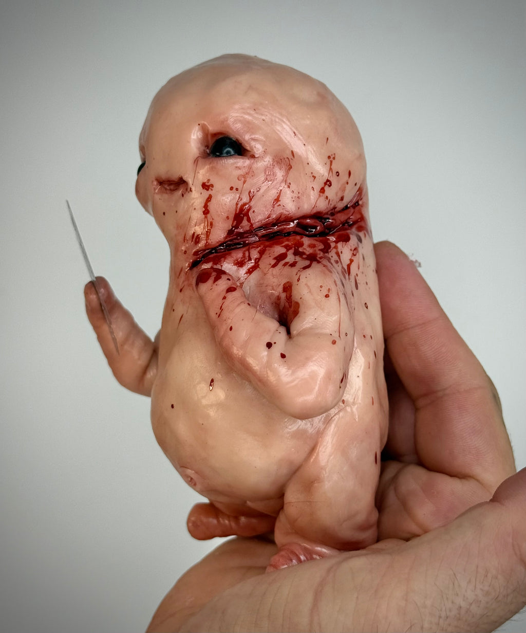 Shaving Trouble Disturbie – Grotesque Creature Sculpture – Weird Handmade Polymer Clay Oddity