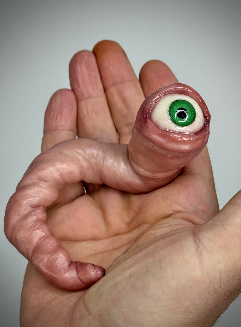 Large Worm Friend – Eyeball Worm Creature Sculpture – Weird Handmade Polymer Clay Oddity