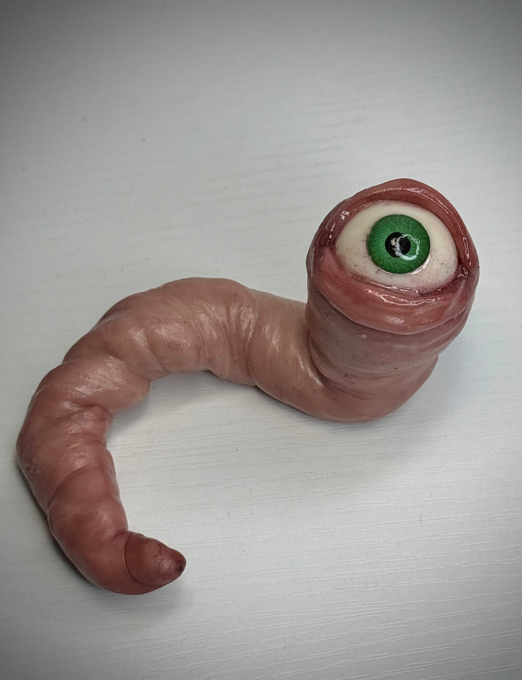 Large Worm Friend – Eyeball Worm Creature Sculpture – Weird Handmade Polymer Clay Oddity